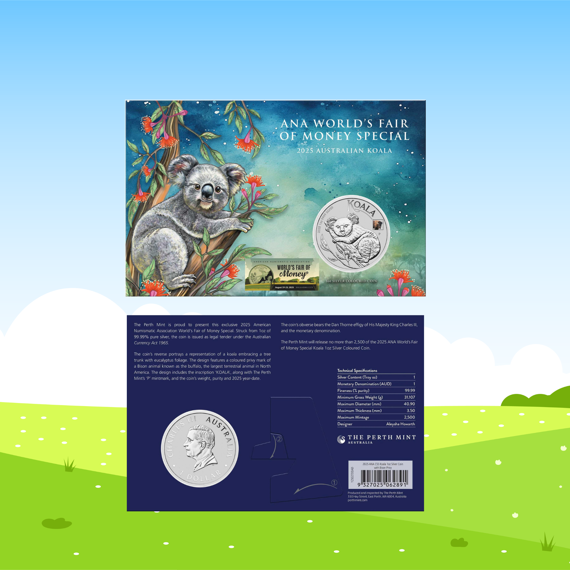 2025 Perth Mint Koala 1oz Silver Coin with Bison Privy Mark