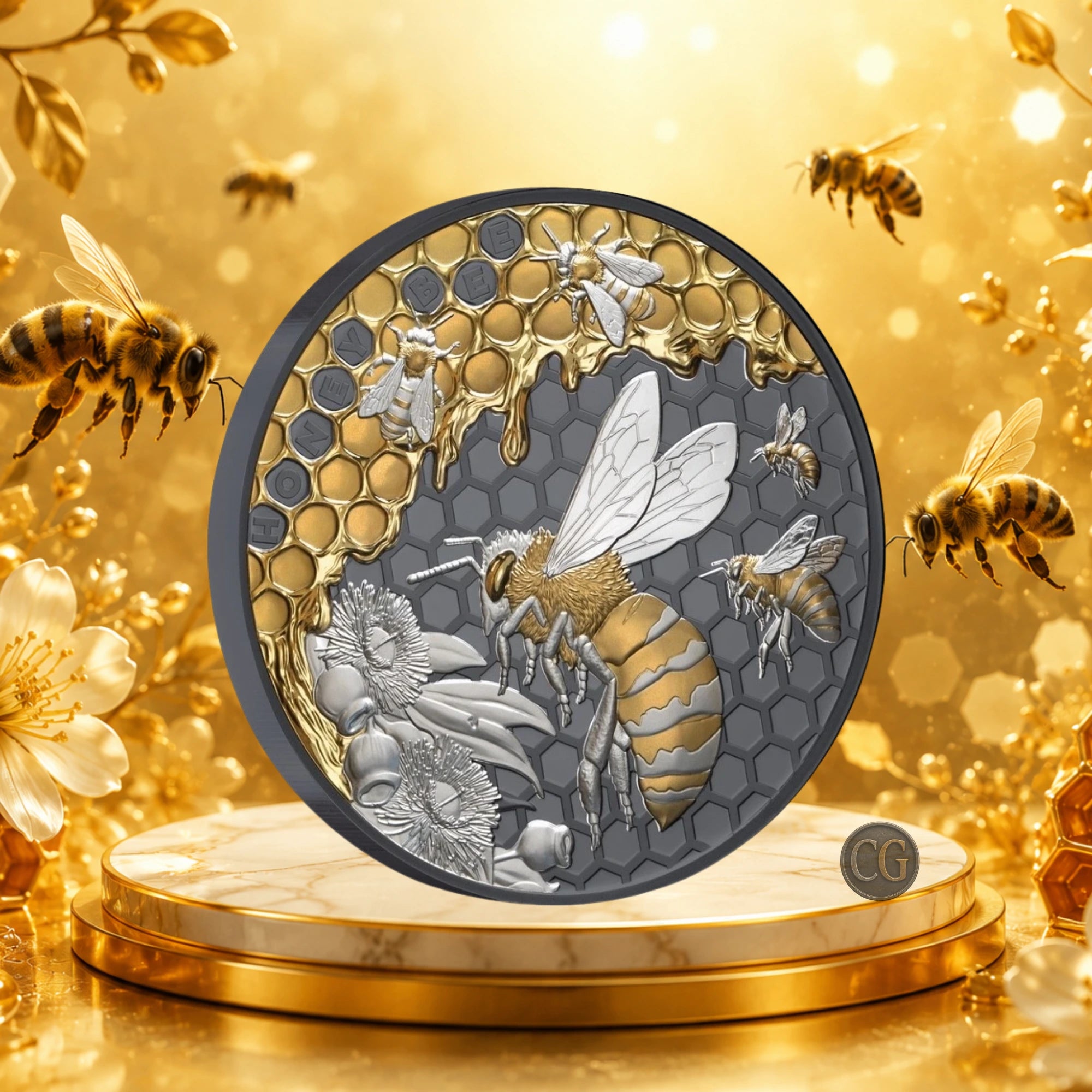 2026 Niue Honey Bee 5oz Silver Black Proof Gilded Coin