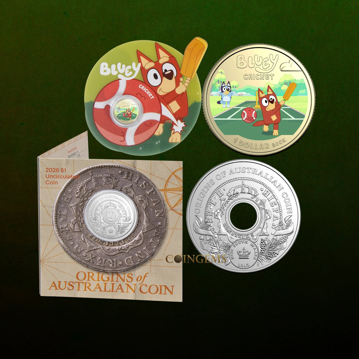 2026–2027 RAM Bluey Cricket & Holey Dollar Coloured UNC 2 Coin Collection