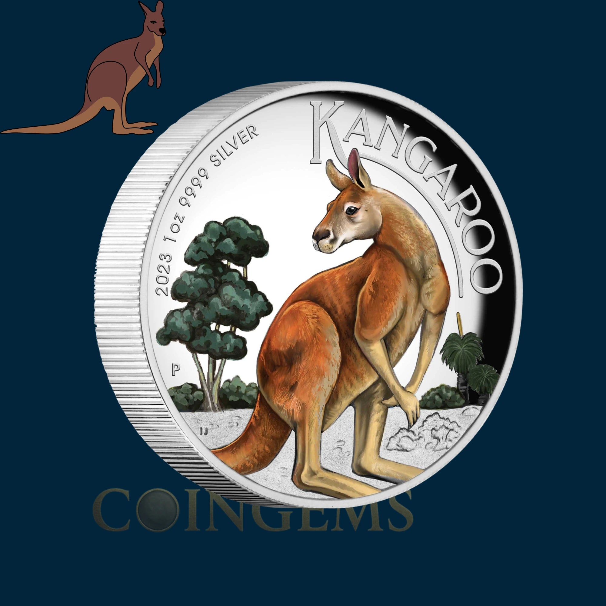 2023 Perth Mint Kangaroo 1oz Silver Coloured Coin