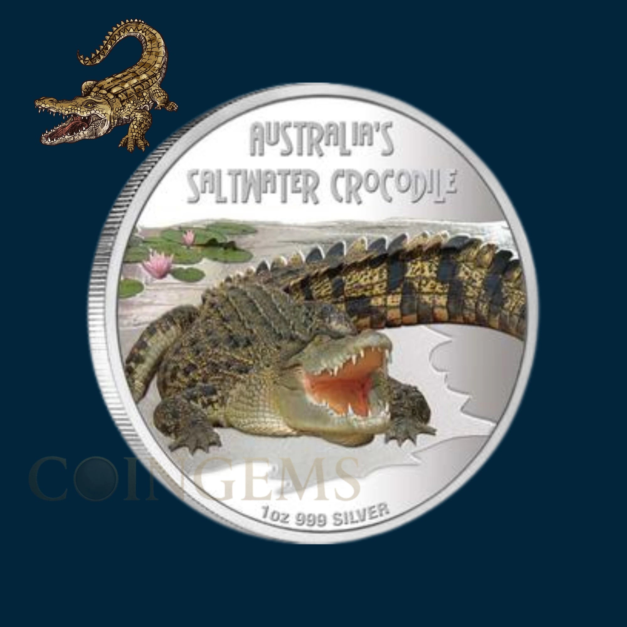 2009 Perth Mint D&D Saltwater Crocodile 1oz Silver Coloured Coin