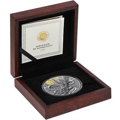 2022 Niue Wildlife Green Mamba 2oz Silver Antique Finish Gilded Coin