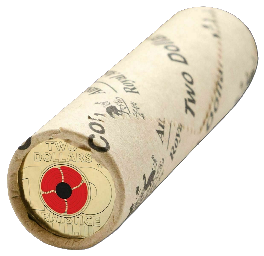 2018 Royal Australian Mint Remembrance Armistice Centenary $2 Coin MInt roll Head/Trails