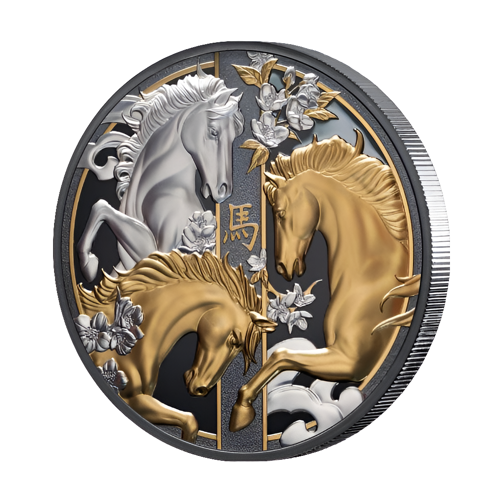 2026 NIUE Lunar Horse 5oz Silver Gilded Black Proof Coin #CG
