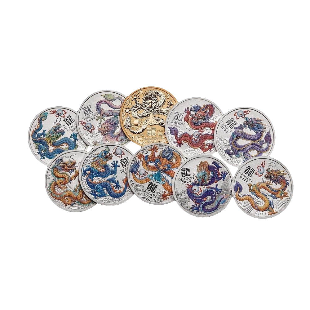 2024 Perth Mint Lunar Dragon 1/2oz Silver Ten-Coin Set