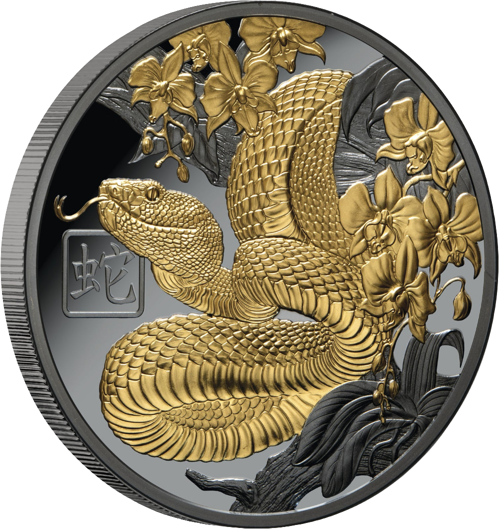 2025 Lunar Year of the Snake $1 Gold-plated 1oz Silver Black Proof Coin