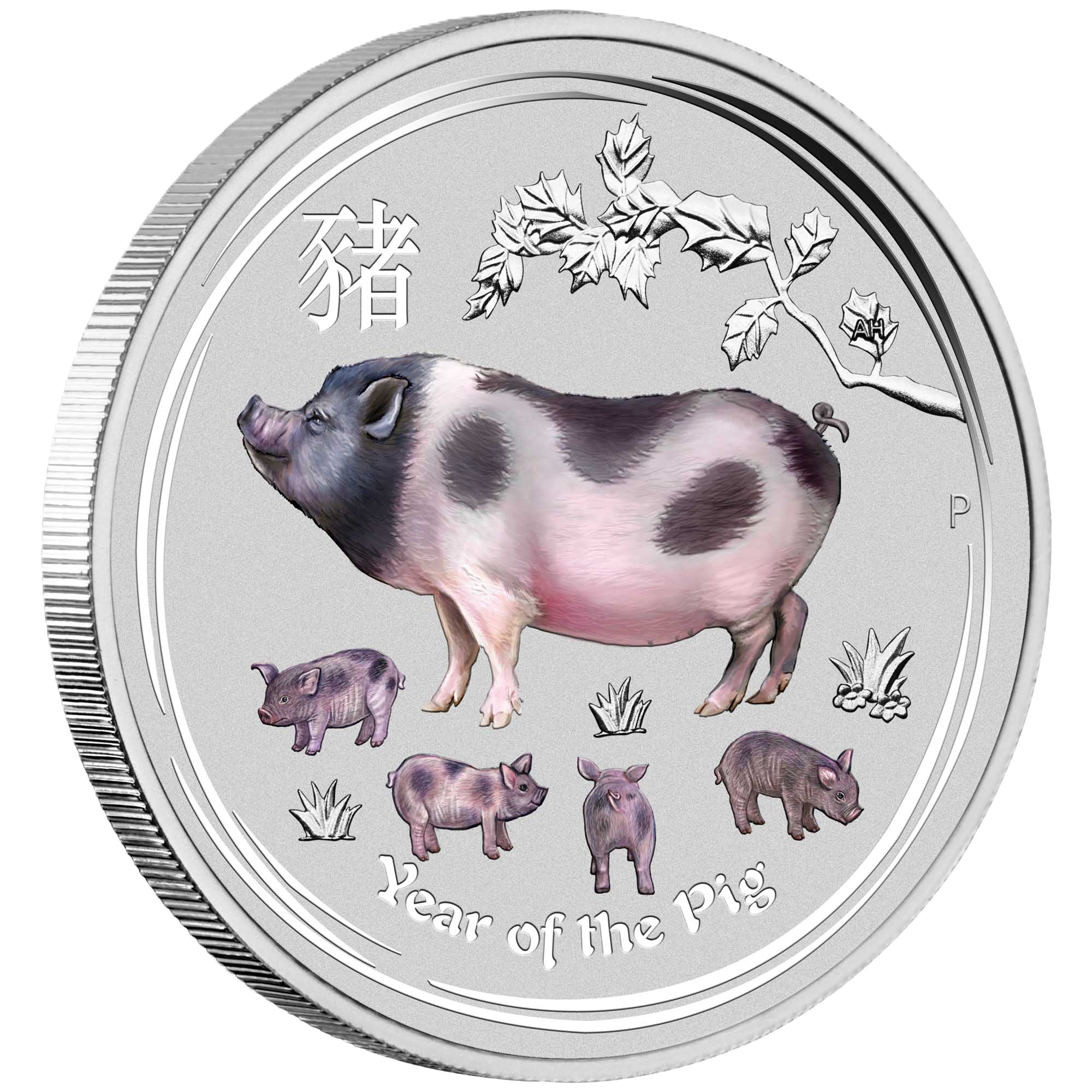 2019 Perth Mint Pig 1/4oz Silver Coloured Coin On Card