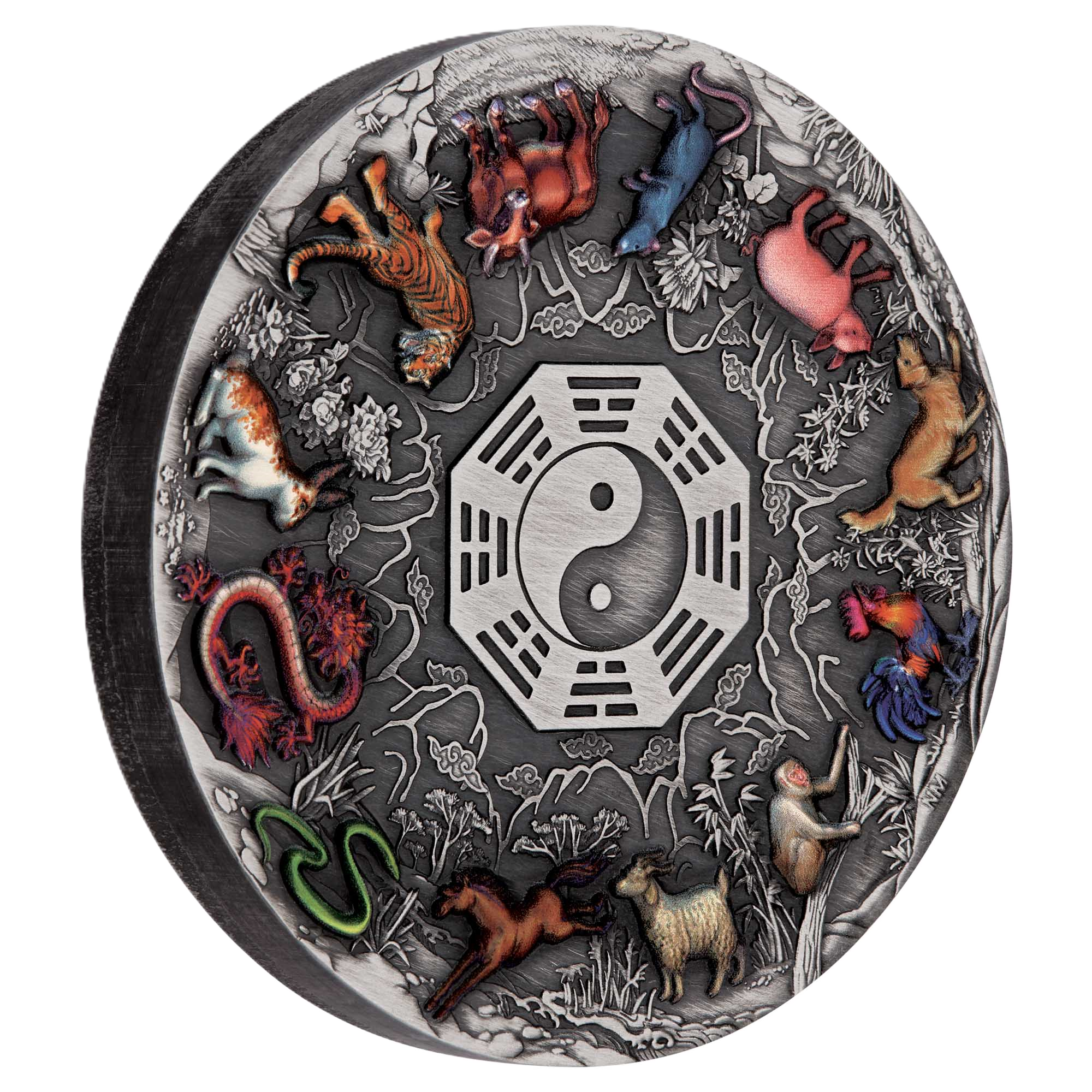 2022 Perth Mint Twelve Lunar Animals 5oz Silver Antiqued Coloured Coin