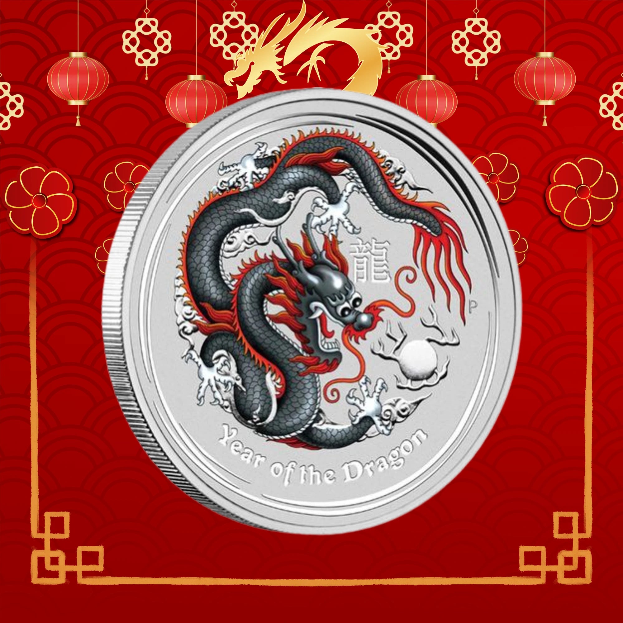 2012 Perth Mint Lunar Dragon 1oz Silver Black Coloured Coin