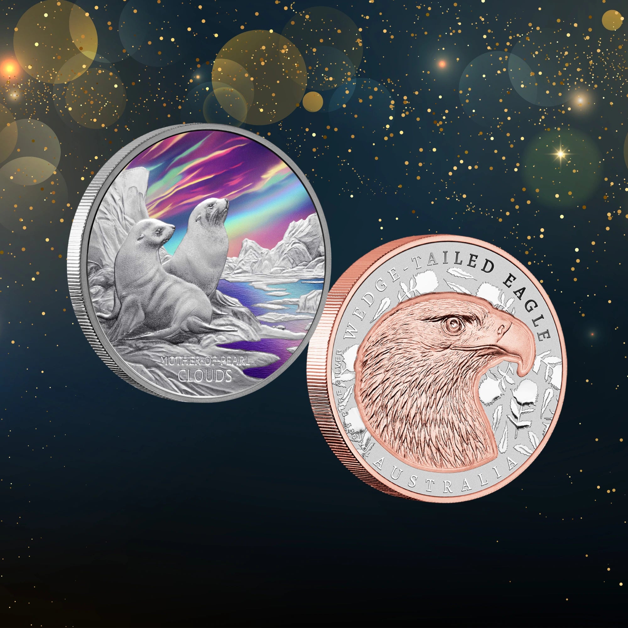 Mother of Pearl & Wedge Tailed Eagle 1oz Silver Proof 2 coin set