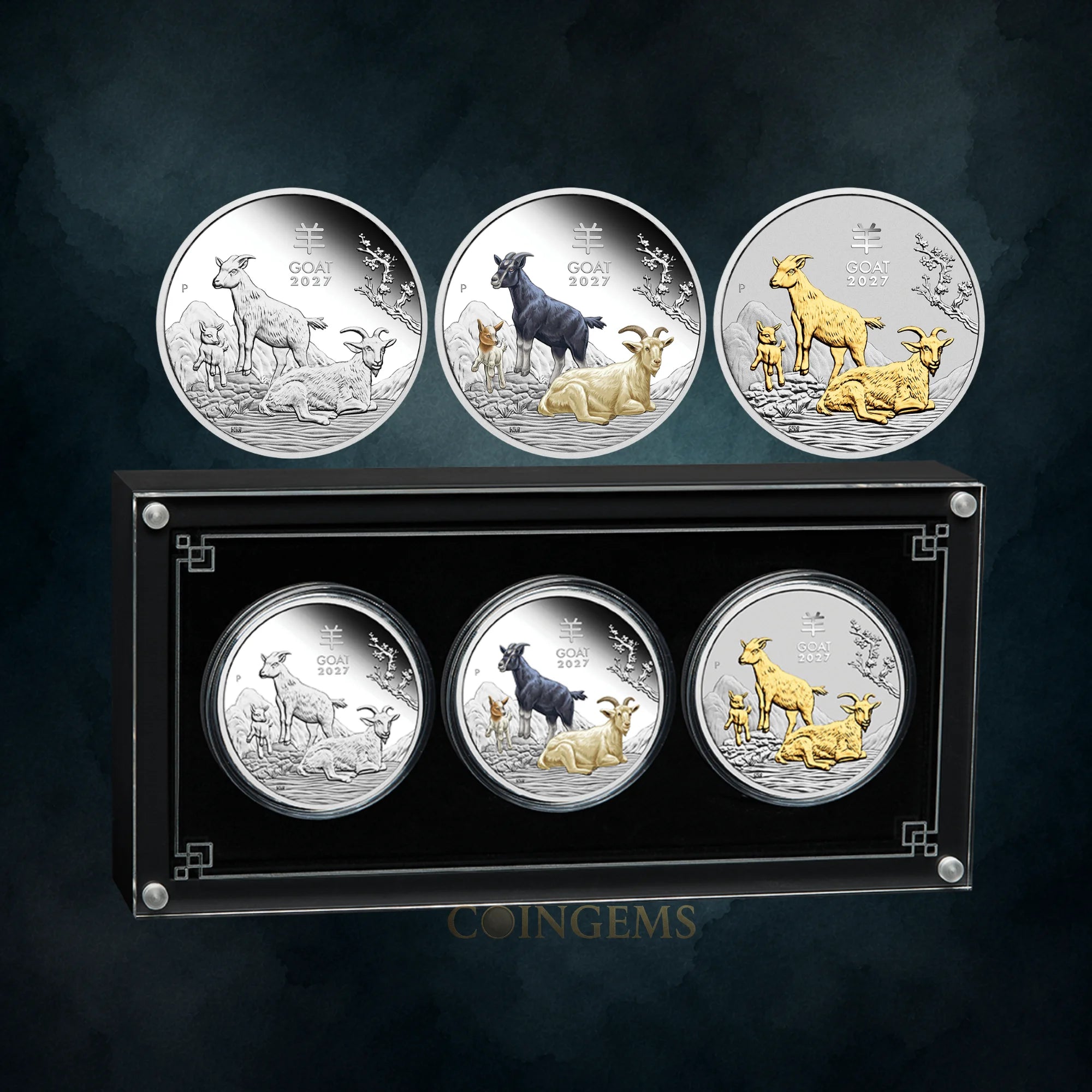 2027 Perth Mint Lunar Series III Goat 1oz Silver Trio Set