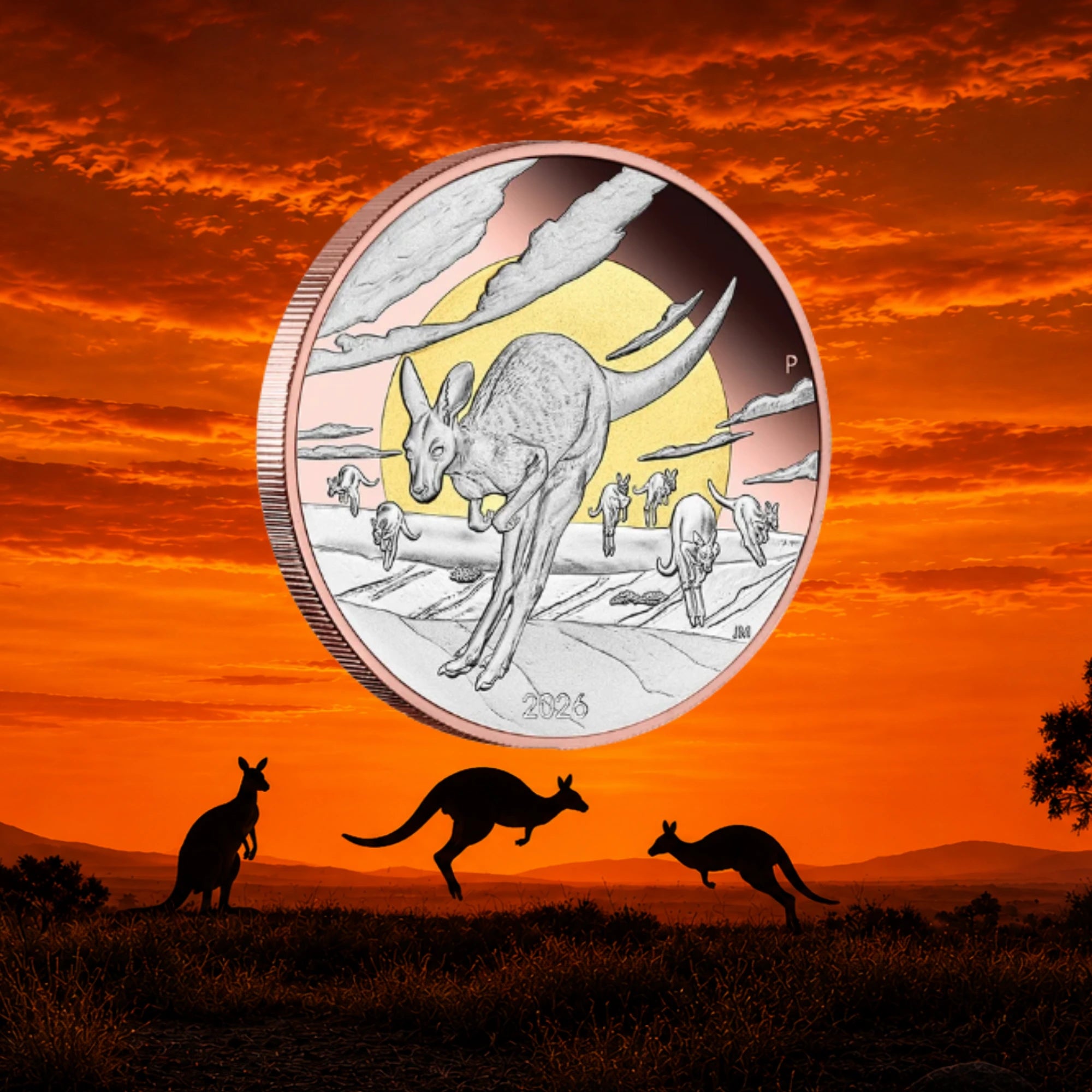 2026 Perth Mint Kangaroo 5oz Silver Proof Gilded Coin