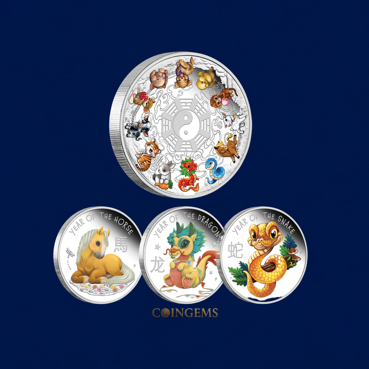 Perth Mint Baby Lunar Silver Coloured 4 Coin Collection