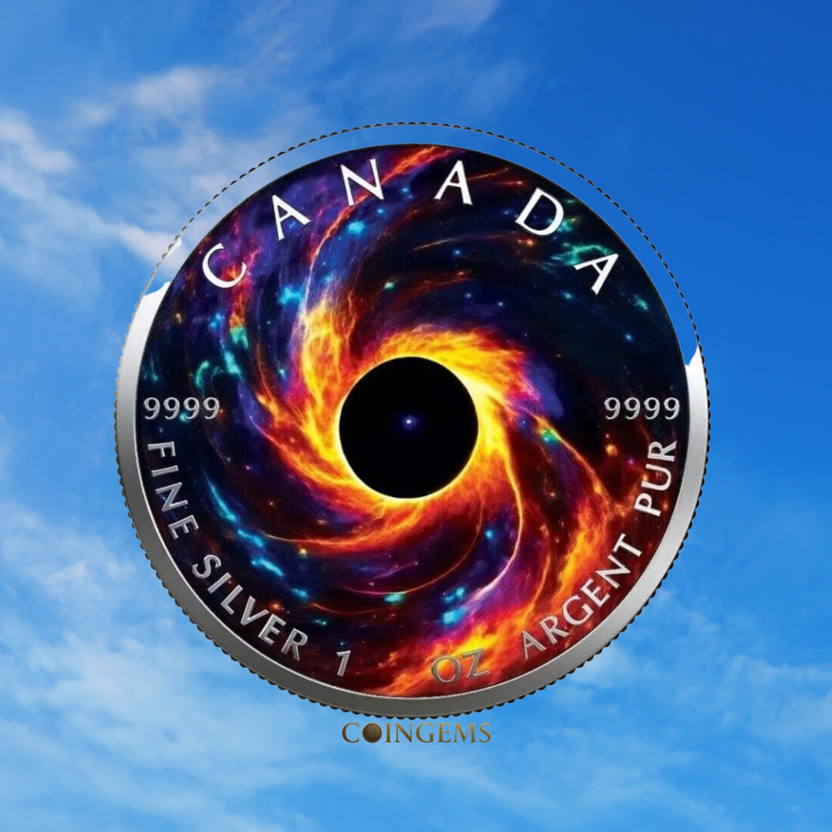 2023 RCM Black Hole Holographic Maple Leaf 1oz Silver BU Coin