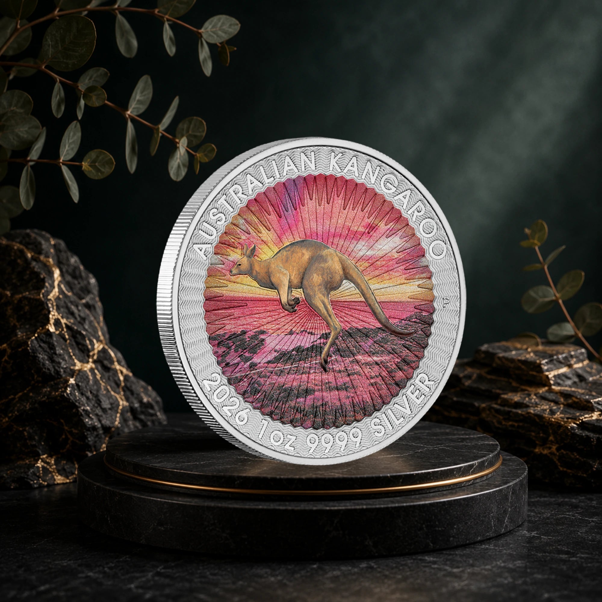 2026 Perth Mint Red Kangaroo 1oz Silver Coloured Coin