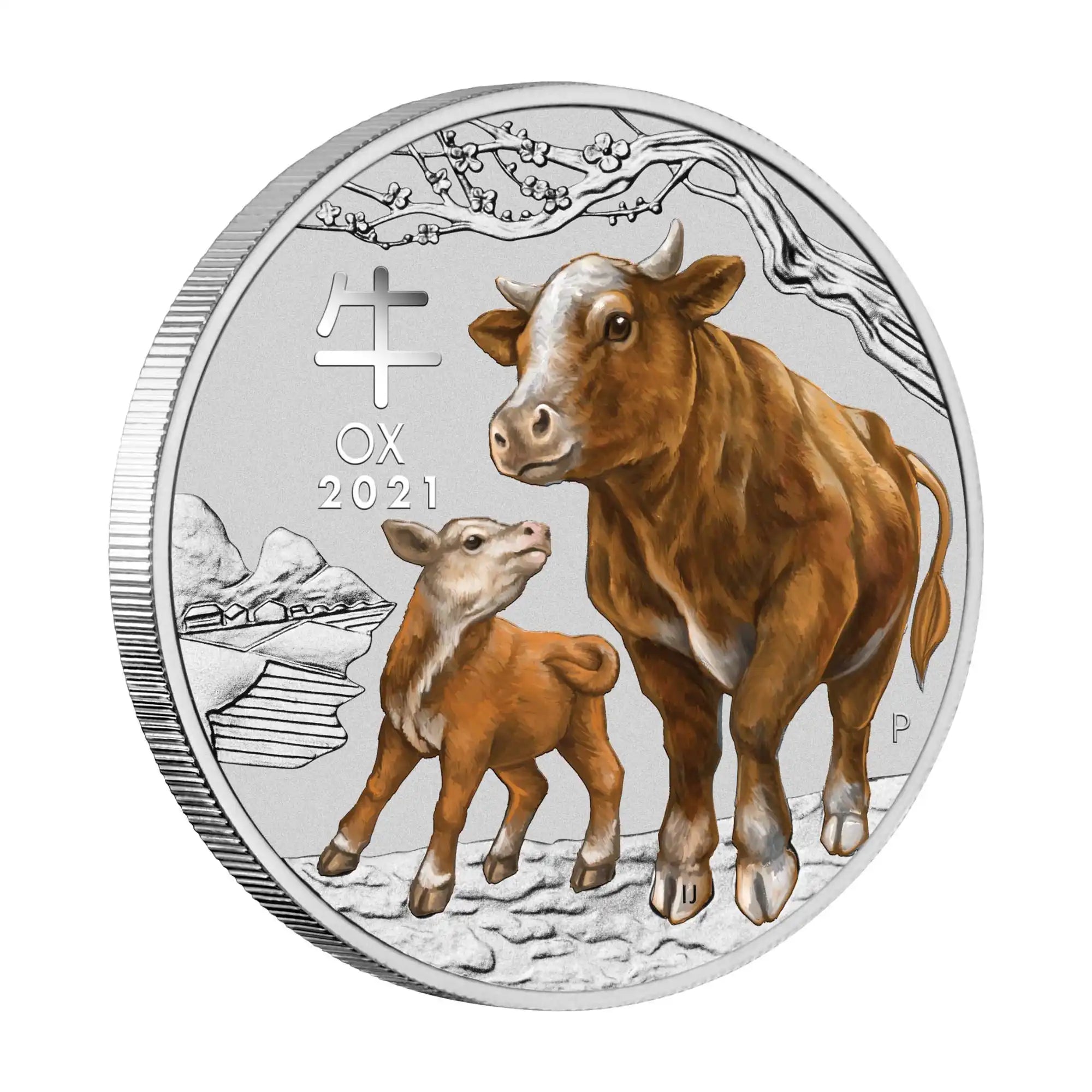 2021 Perth Mint Lunar Ox 1/4oz Silver Coloured Coin on Card