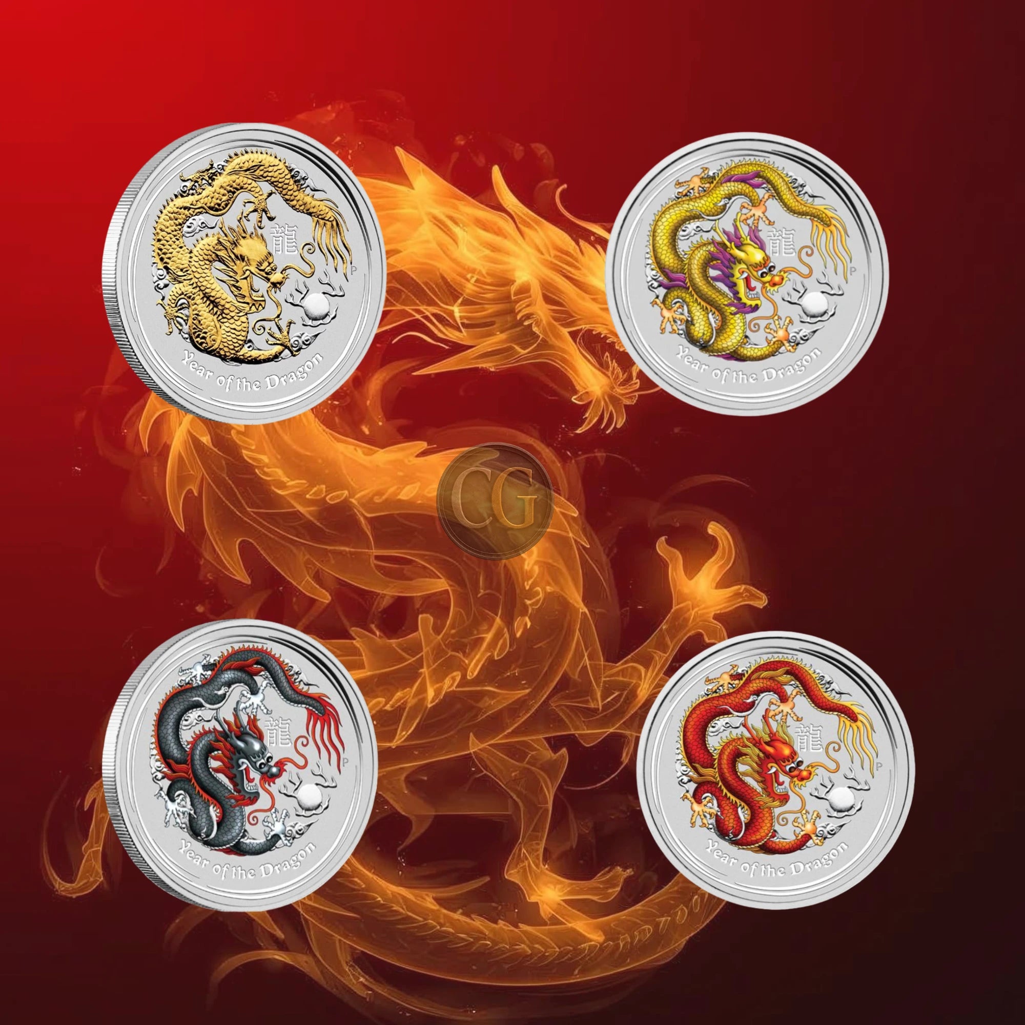 2012 Perth Mint Lunar Dragon 1oz Silver 4 Coin Collection