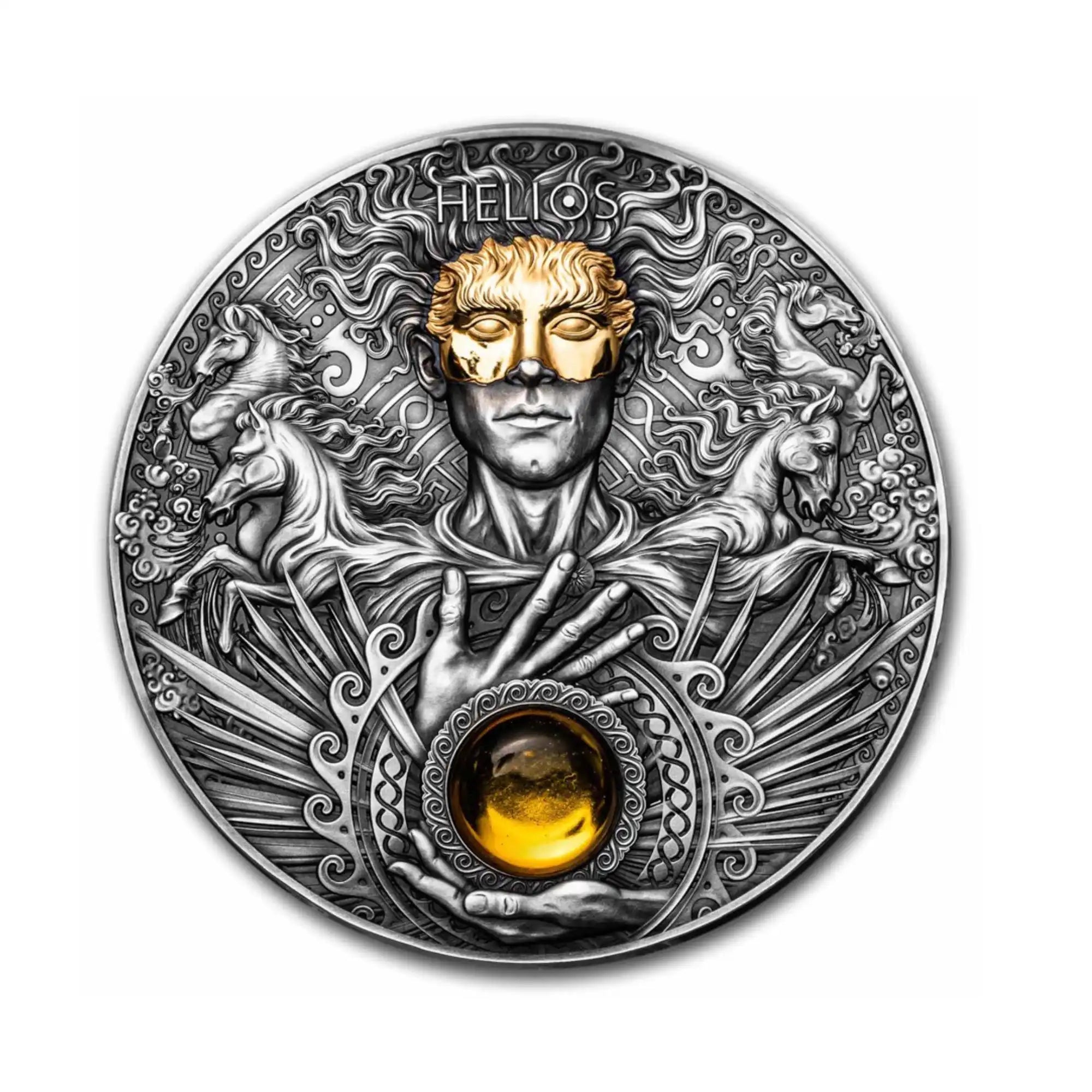 2022 Niue Divine Faces of the Sun Helios 3oz Silver Antiqued Coin