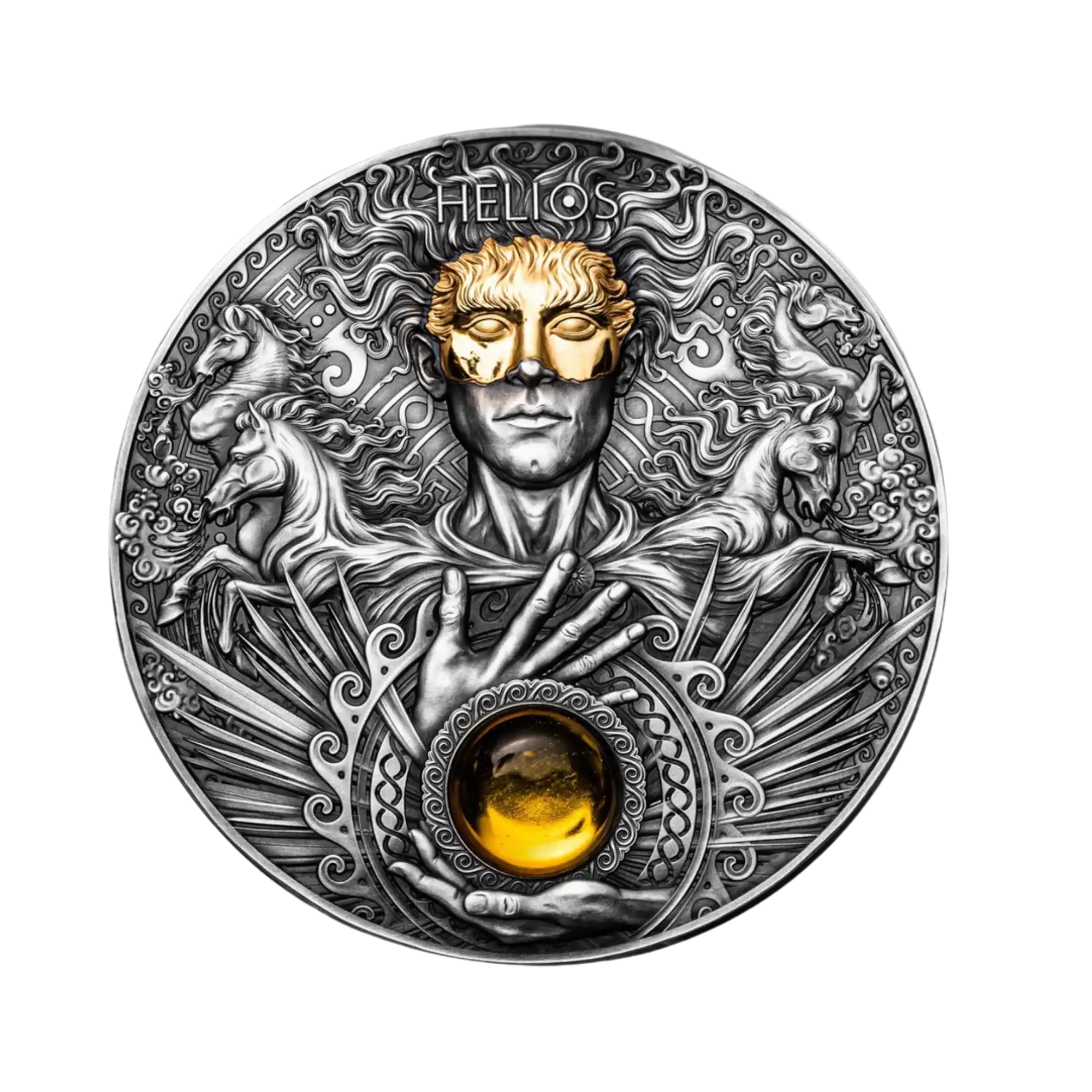 2022 Niue Divine Faces of the Sun Helios 3oz Silver Antiqued Coin