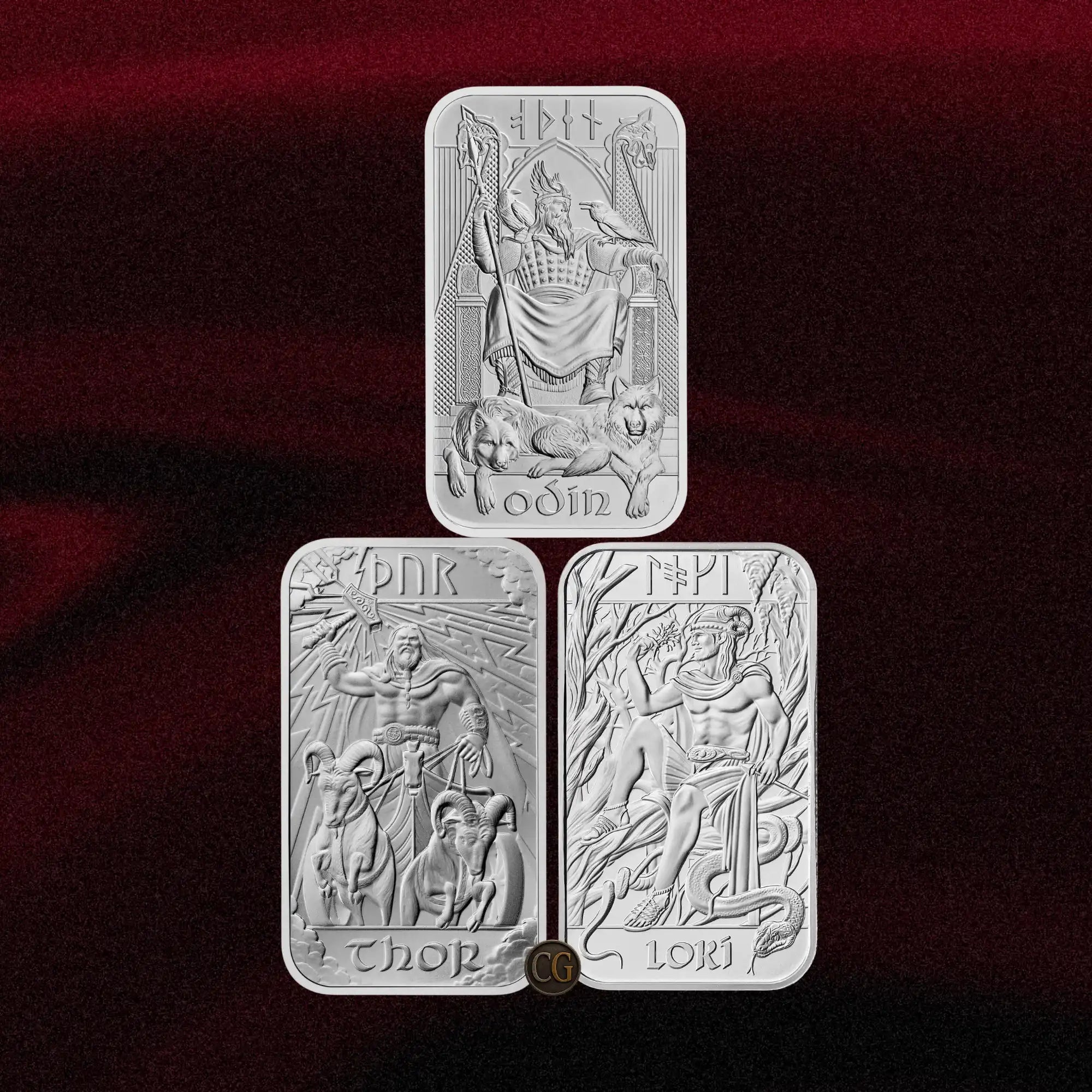2024–2025 Norse Gods Odin Thor & Loki 1oz Silver Bar 3-Bar Collection
