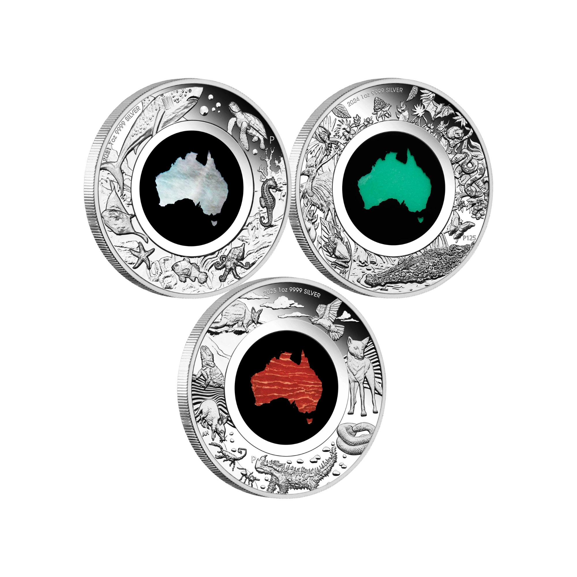 2021, 24 & 2025 Great Southern Land 1oz Silver Proof 3-Coin Collection