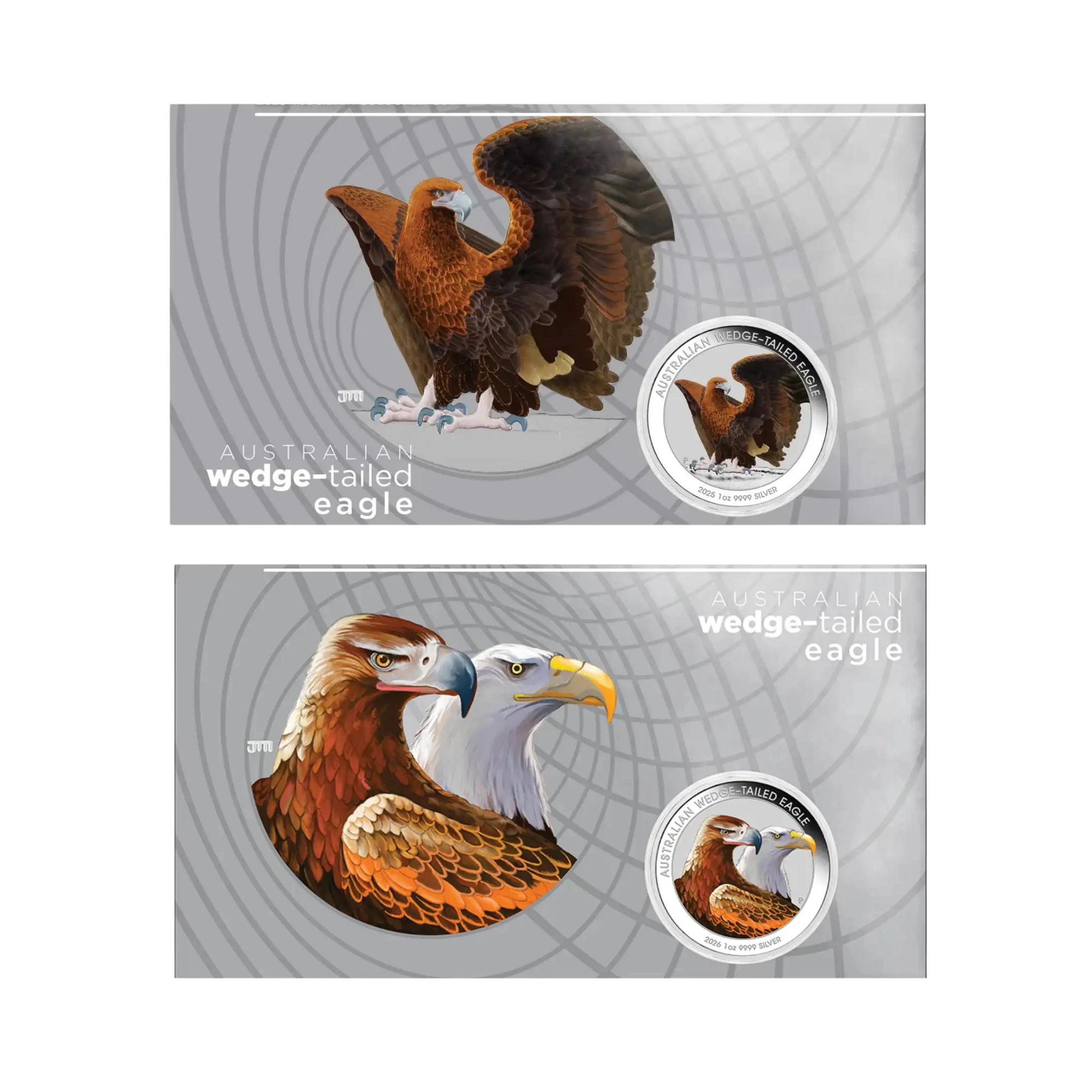 2025-26 Perth Mint Wedge-Tailed Eagle 1oz Silver Coloured 2 Coin Collection