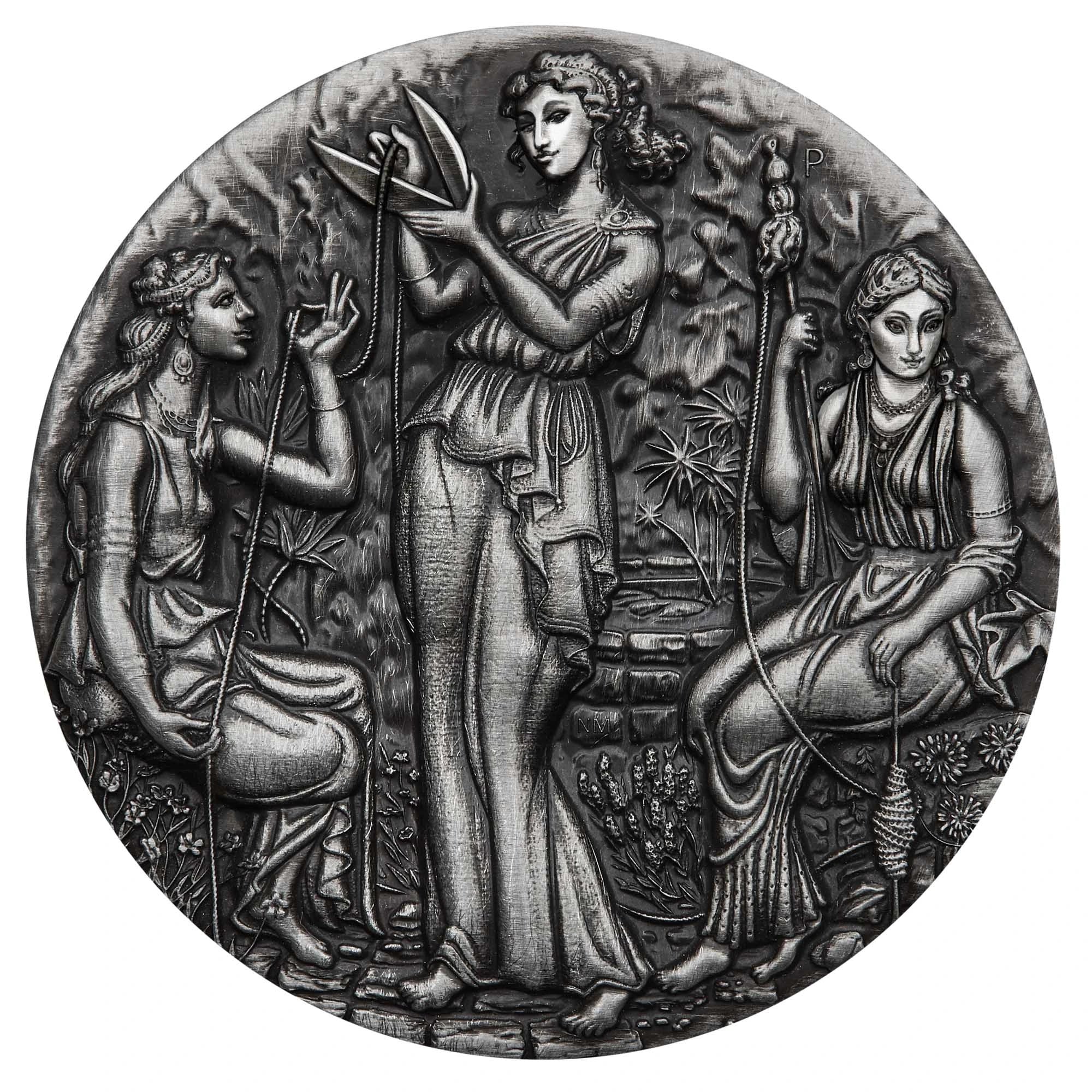 2025 Perth Mint Fate The Moirai 2oz Silver Antiqued High Relief Coin