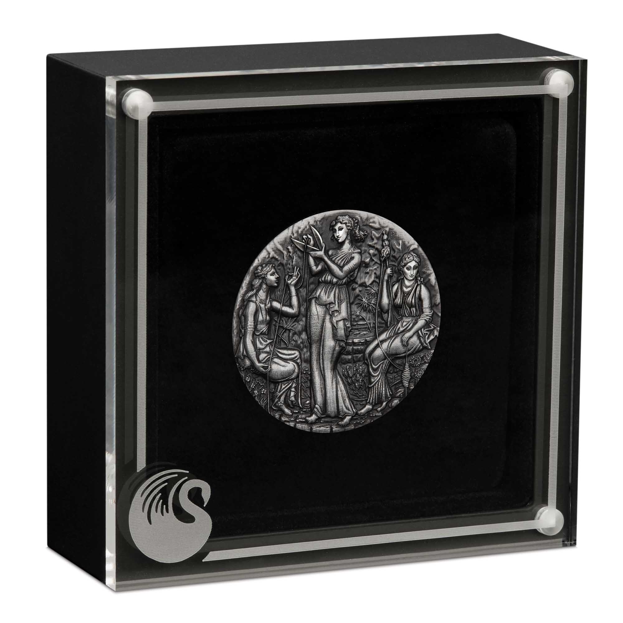 2025 Perth Mint Fate The Moirai 2oz Silver Antiqued High Relief Coin