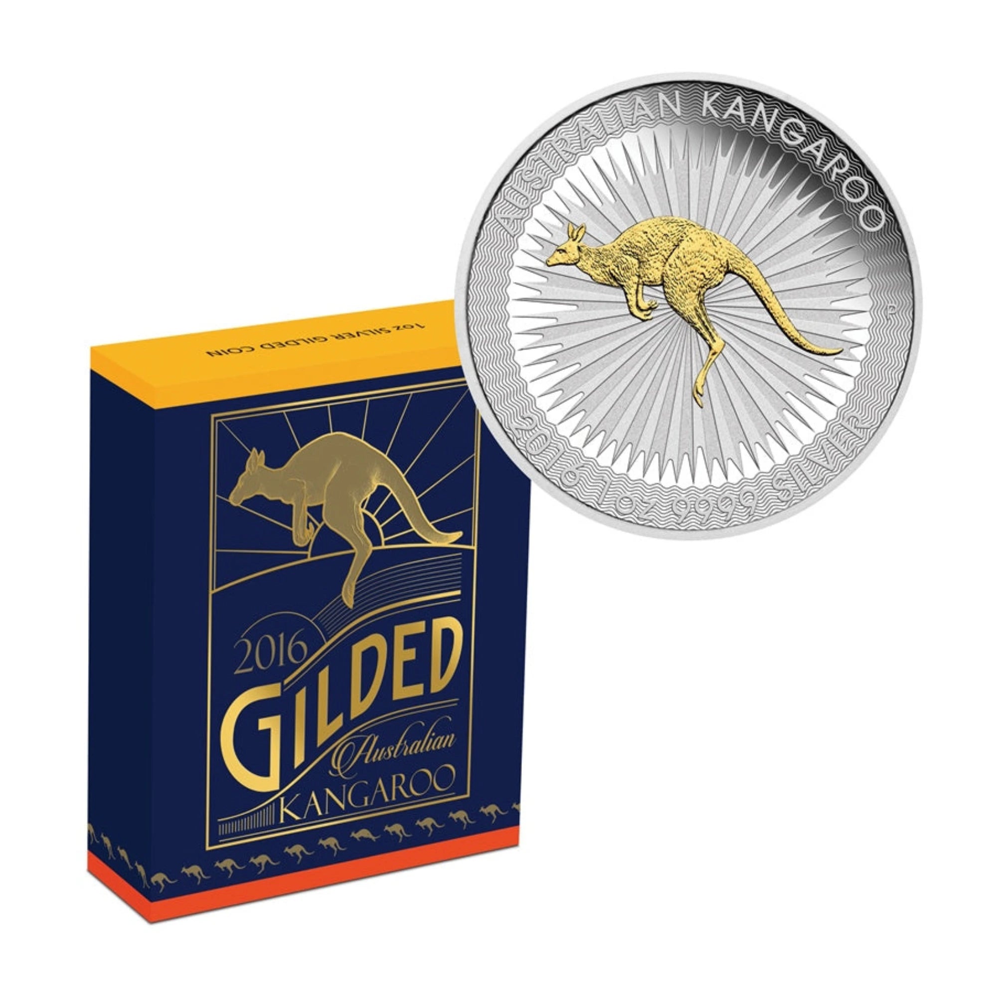 2016 Perth Mint Kangaroo 1oz Silver Proof Gilded Coin