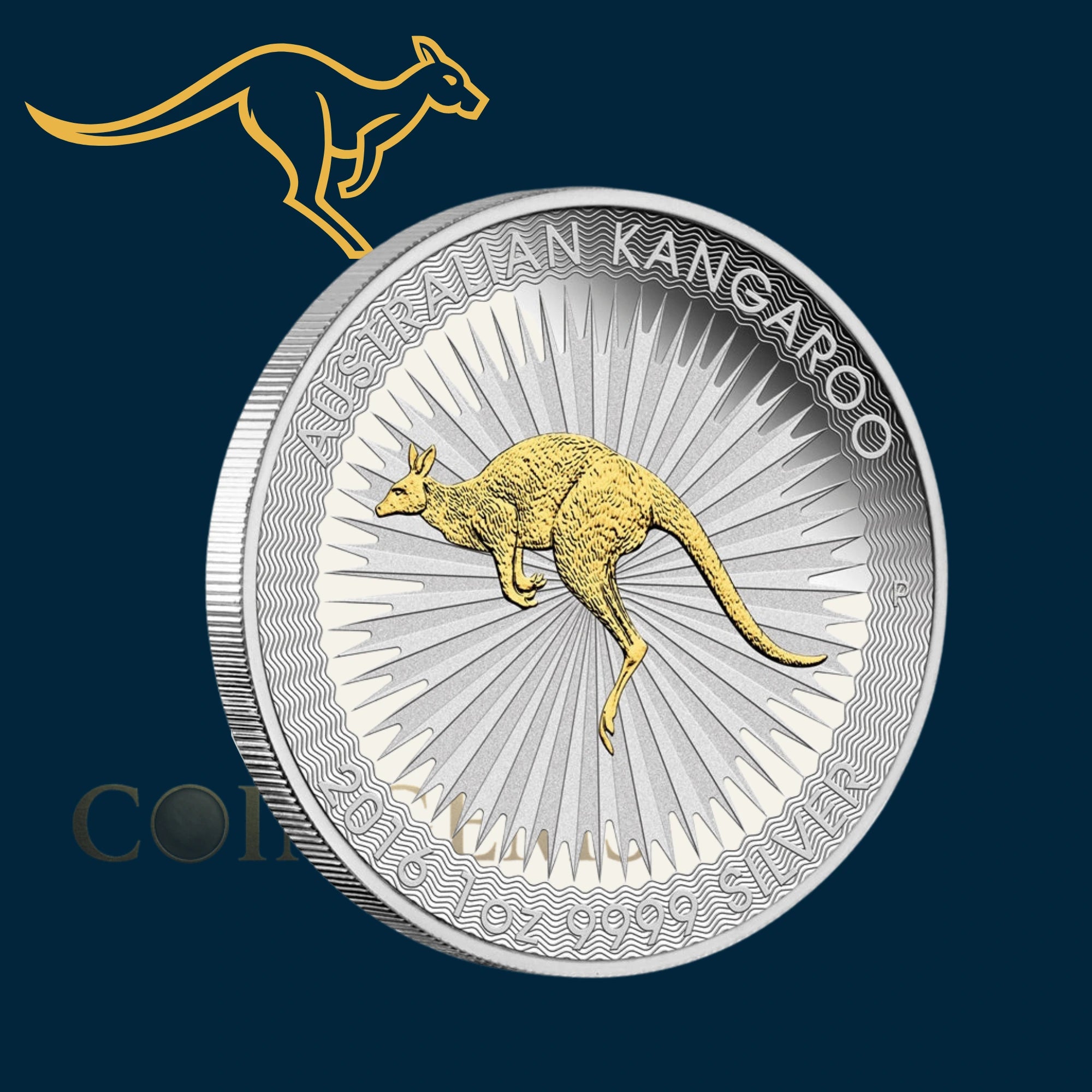 2016 Perth Mint Kangaroo 1oz Silver Proof Gilded Coin