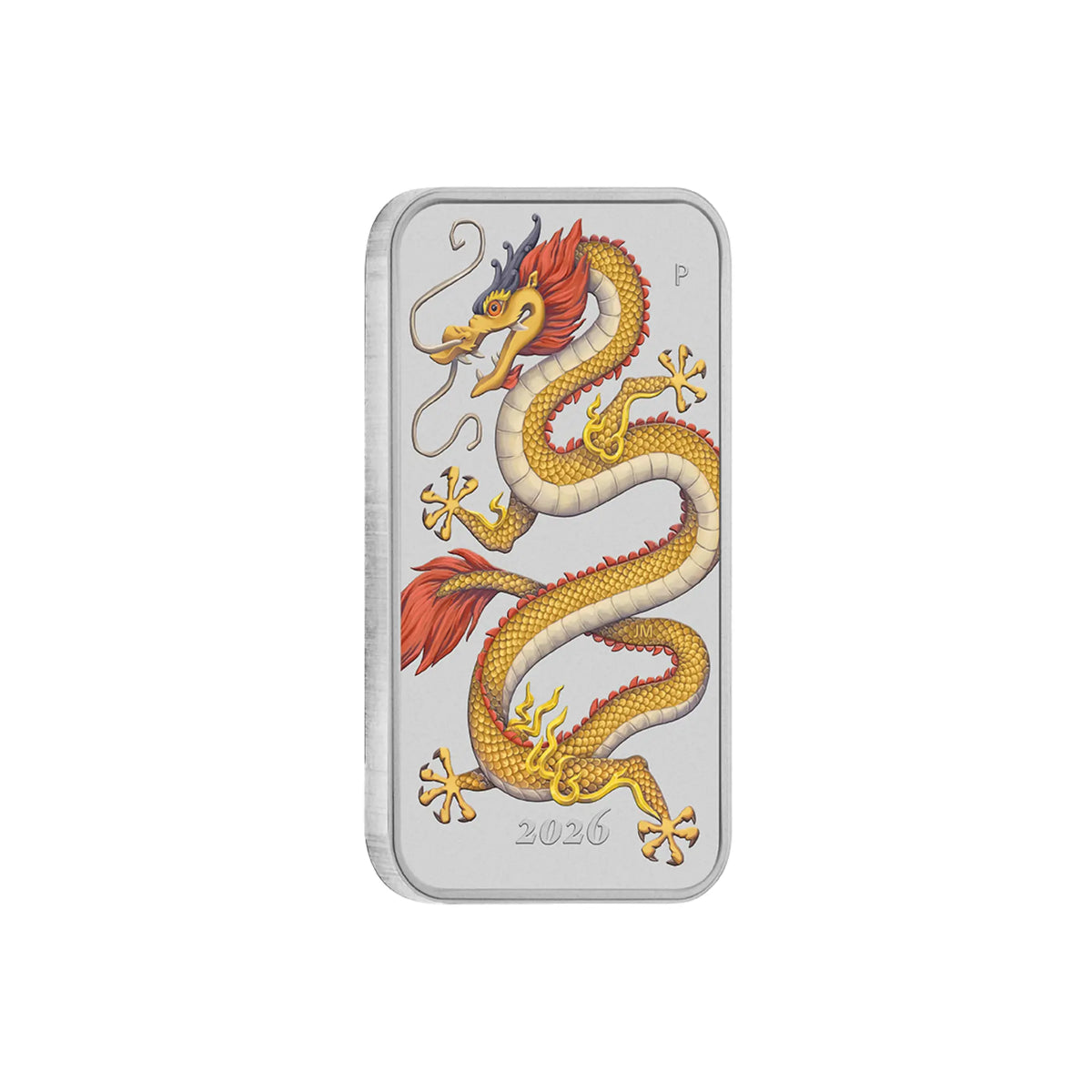 2026 Perth Mint Golden Dragon 1oz Silver Coloured Rectangular bar on card