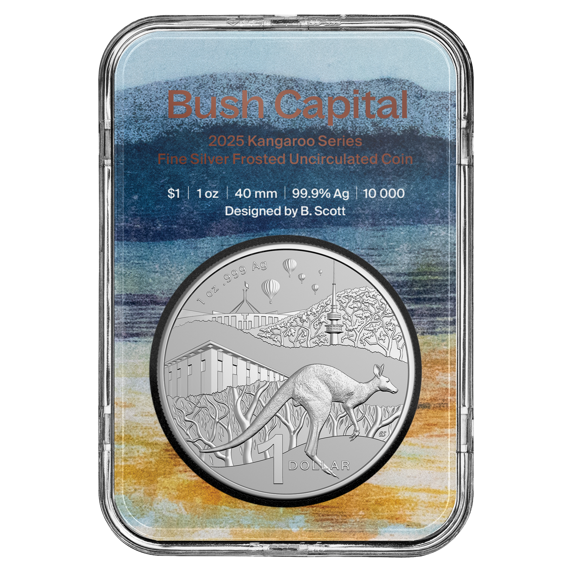 2025 RAM Kangaroo Series Bush Capital 1oz Silver Frosted Unc Coin
