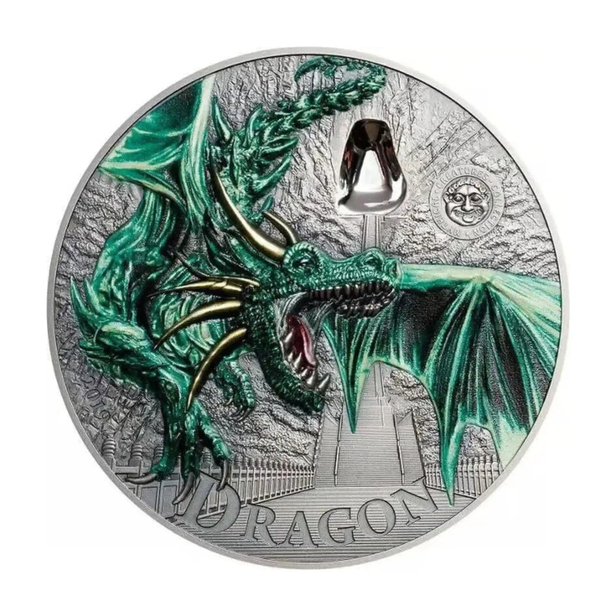 2019 Palau Mythical Creatures Green Dragon 2oz Silver Antiqued Coin