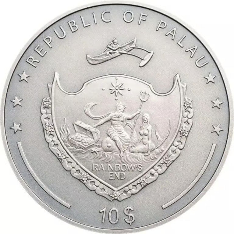 2019 Palau Mythical Creatures Green Dragon 2oz Silver Antiqued Coin