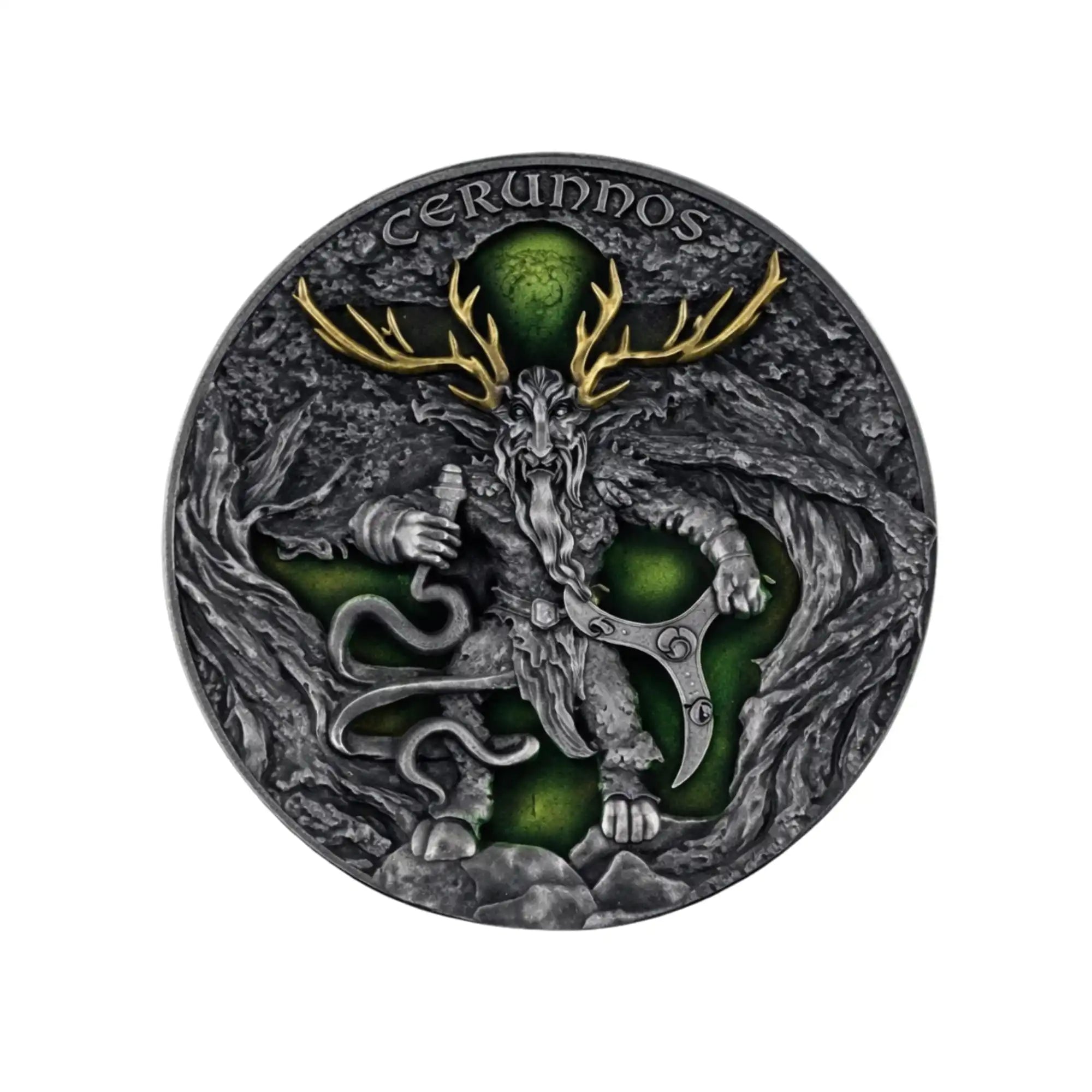 2022 Niue Cernunnos 2oz Silver Antiqued Gilded Coin