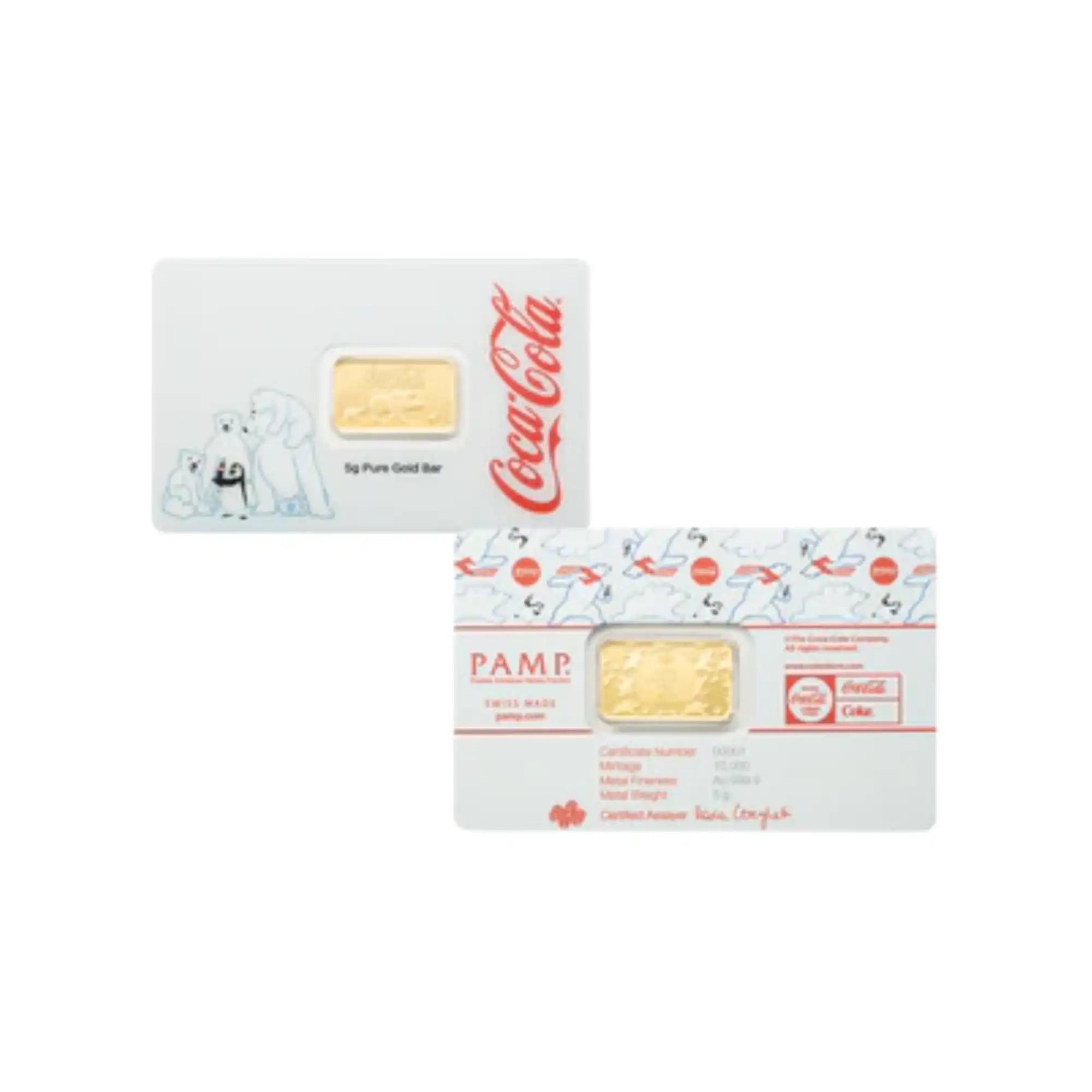 Pamp Coca-Cola Holiday Polar Bears 5g Gold Minted Bar