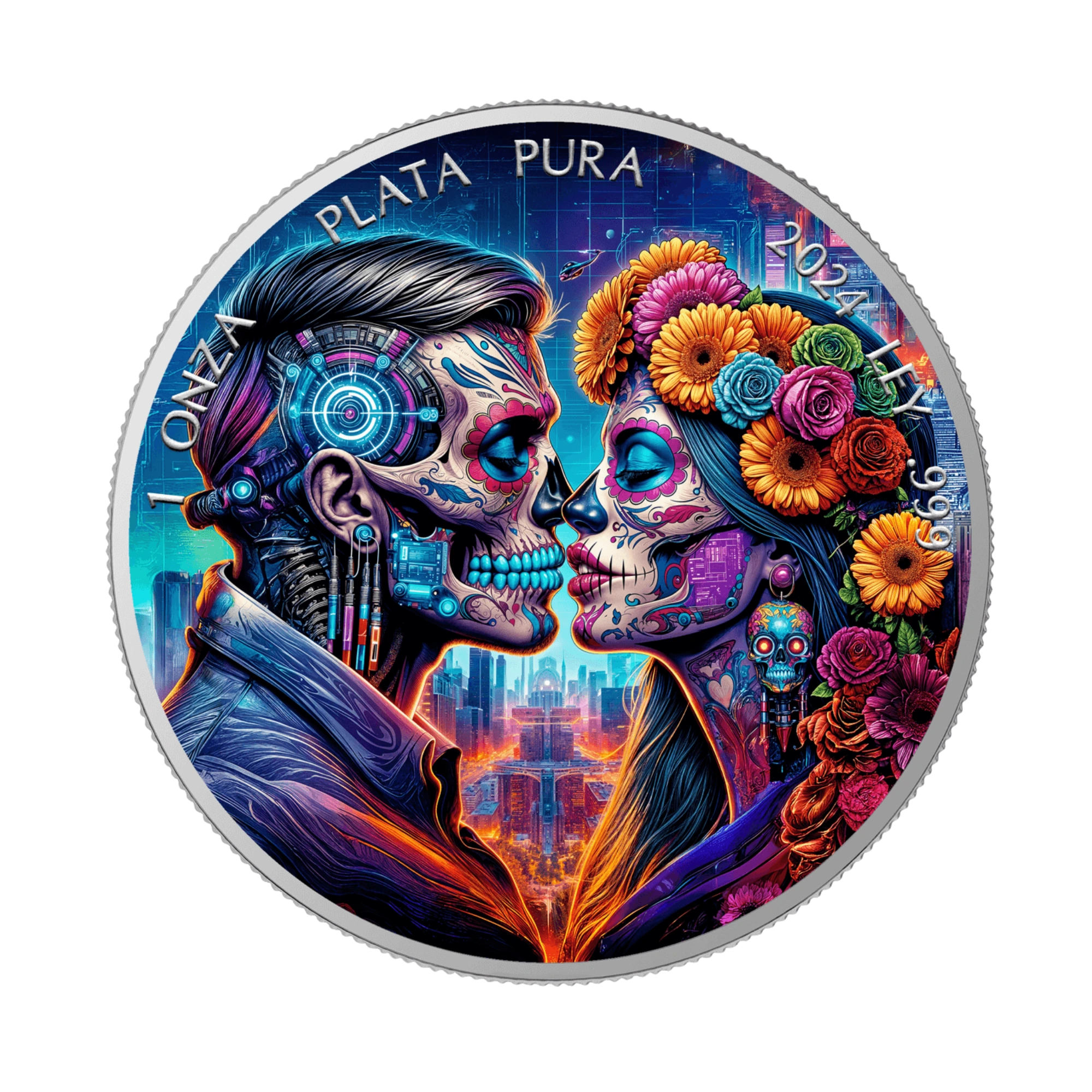 2024 Mexico Día De Los Muertos Cyberpunk 1oz Silver Coloured Coin