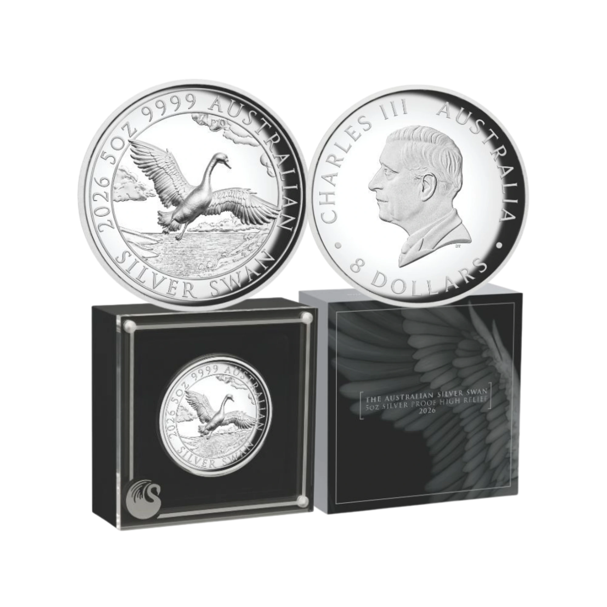 2026 Perth Mint Swan 5oz Silver Proof High Relief Coin