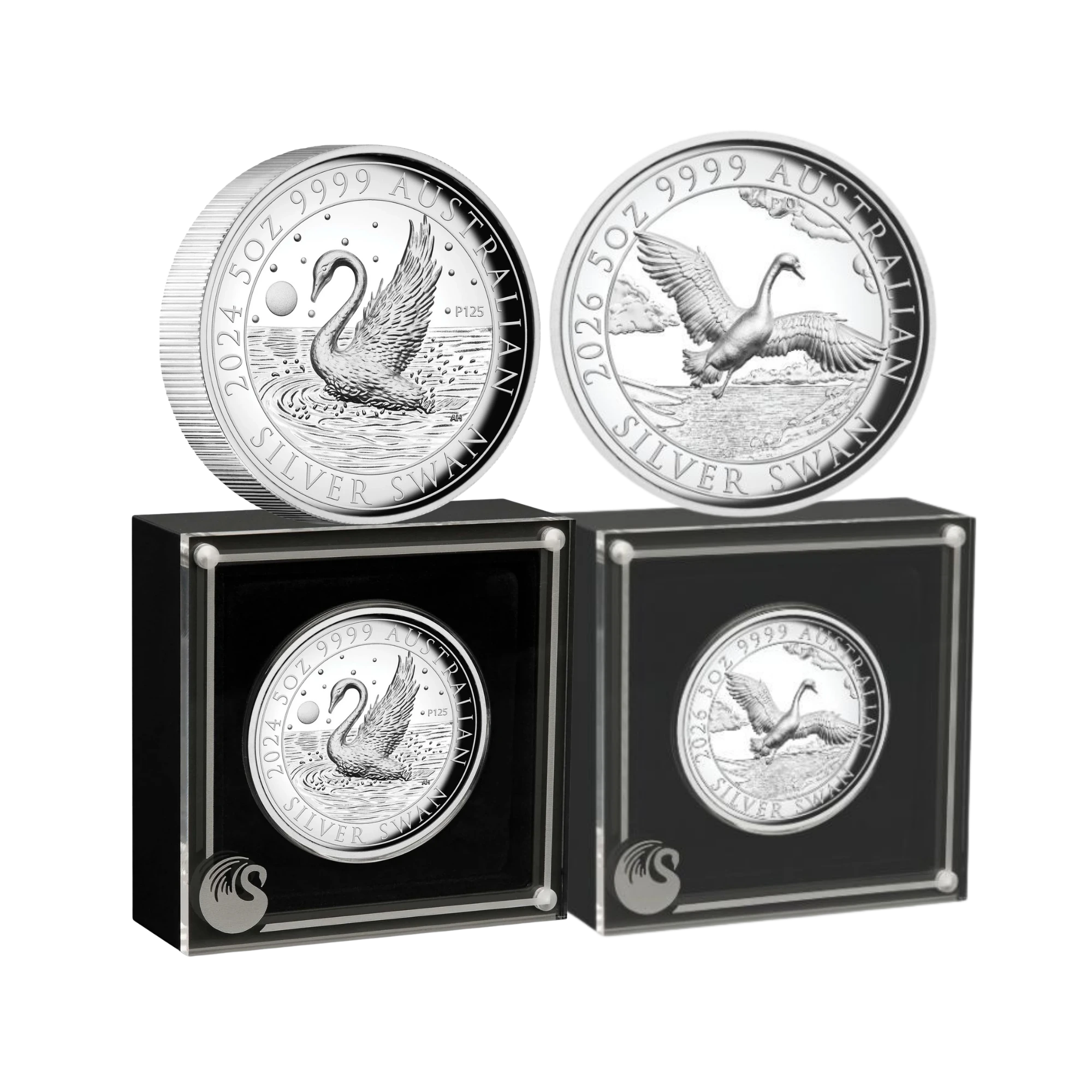 2024 & 2026 Perth Mint Swan 5oz Silver Proof High Relief 2-Coin Collection