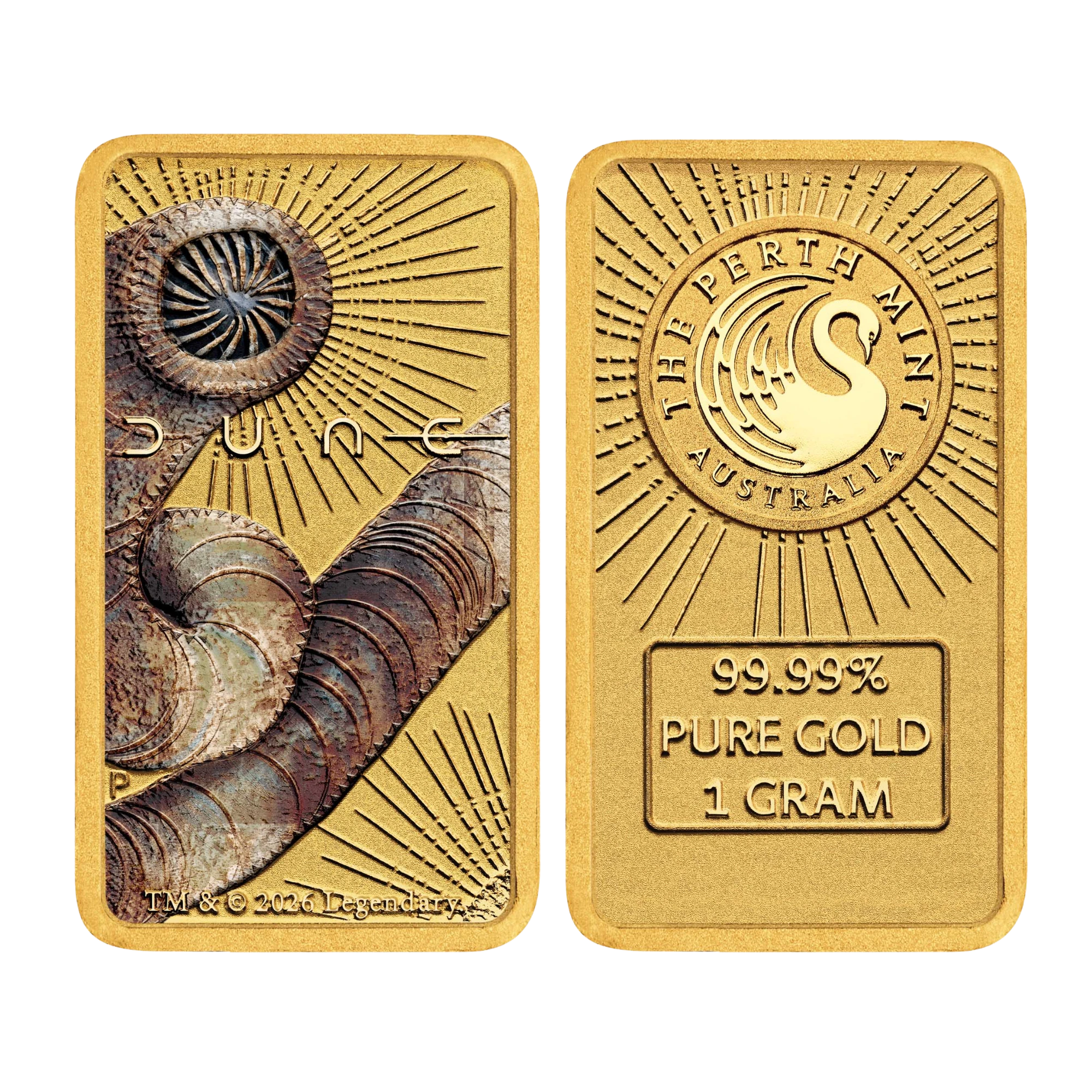 2026 Perth Mint DUNE 1g Gold Coloured Bar on Card