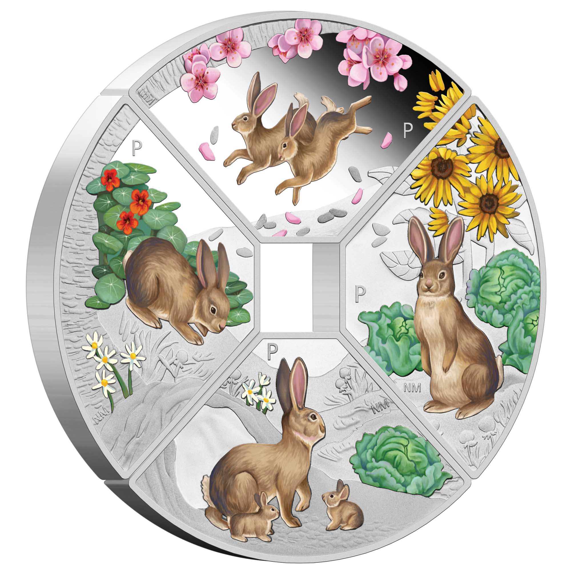 2023 Perth Mint Lunar Rabbit Quadrant 1oz Silver Proof Coloured 4 Coin Set