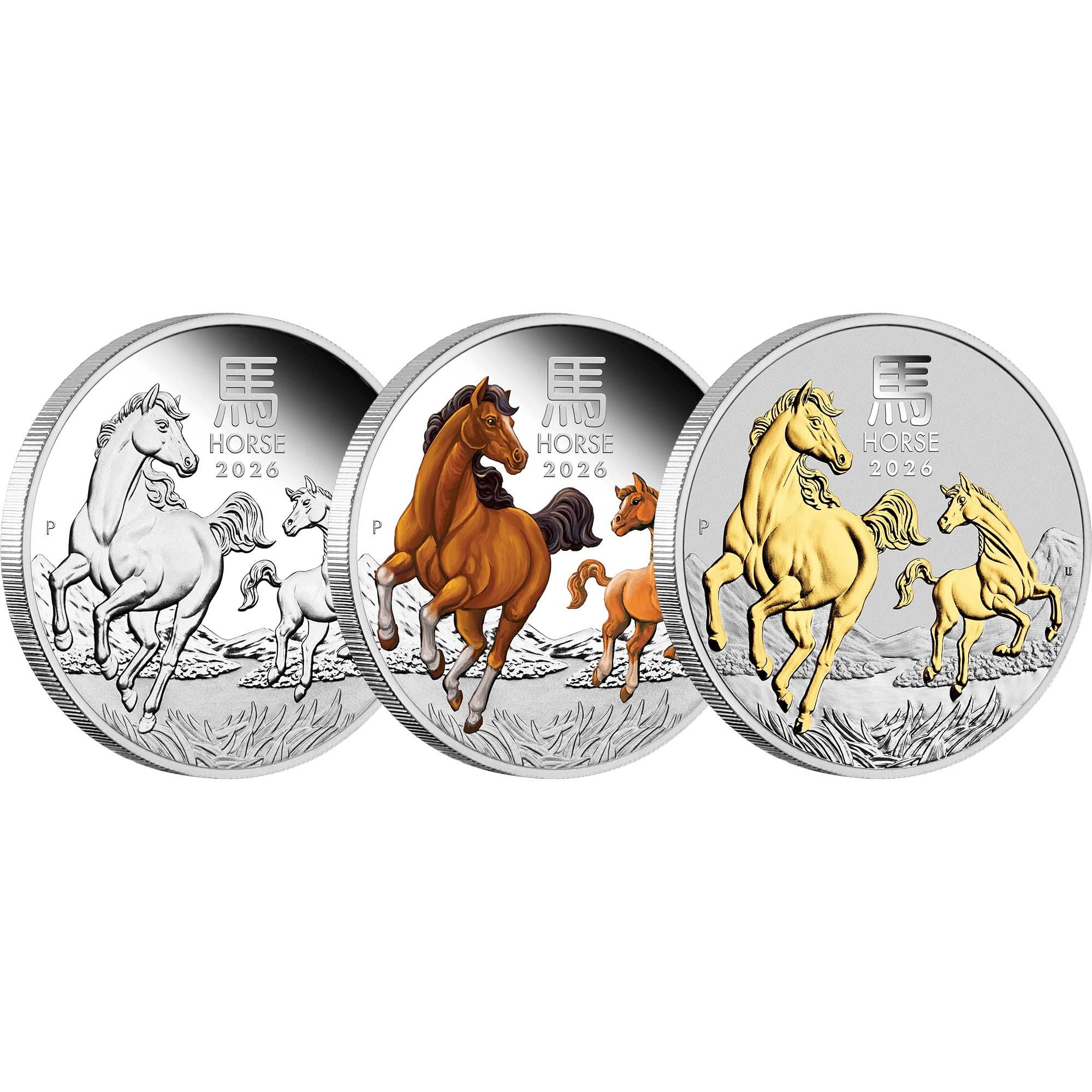 2026 Perth Mint Lunar Horse 1oz Silver Trio Set
