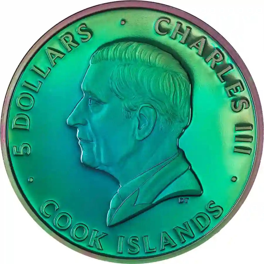 🦚 2025 Cook Islands Spectrum Peacock $5 1oz Prisma Plated Silver Proof Coin