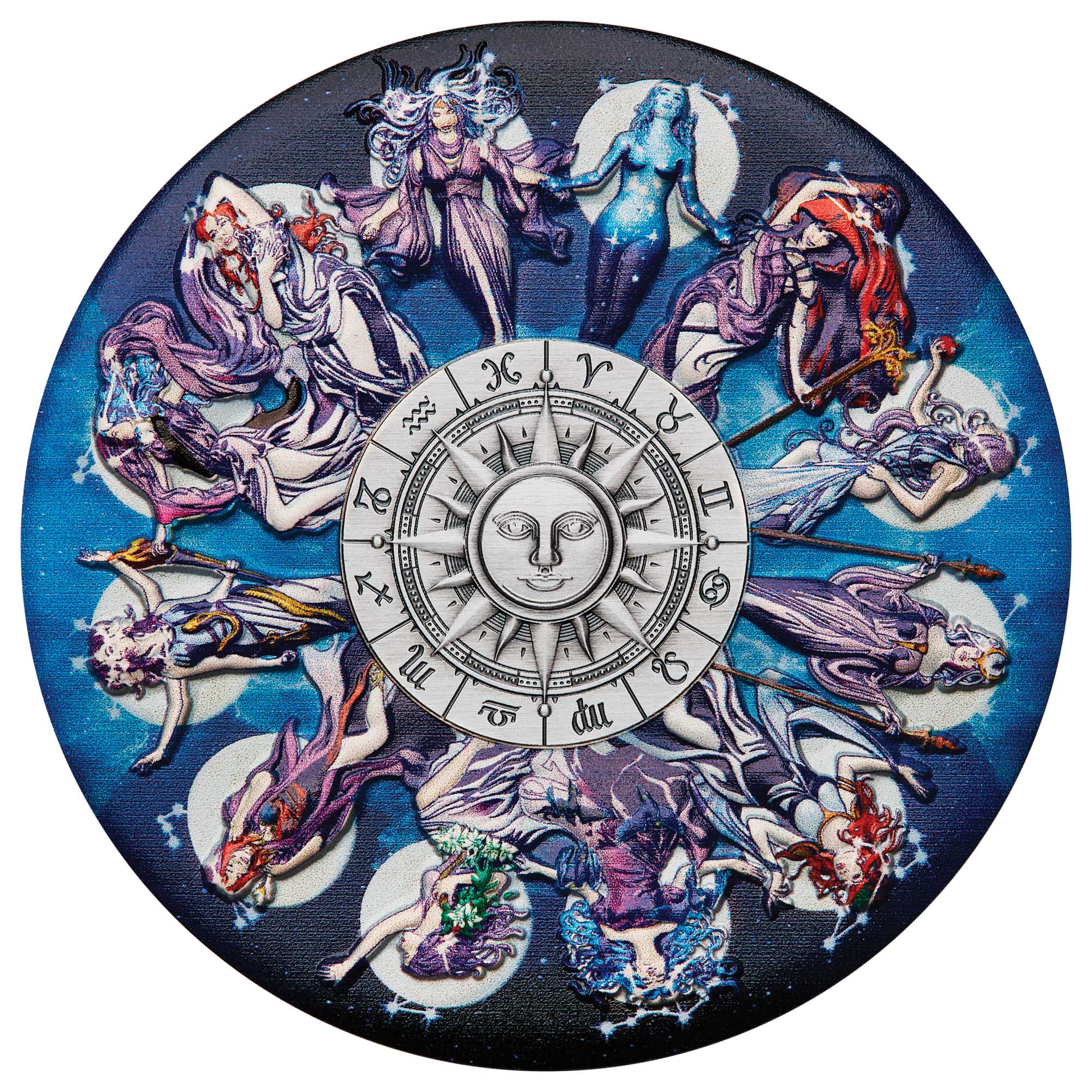 2025 Perth Mint Zodiac Signs and Goddesses 5oz Silver Antiqued Coloured Coin