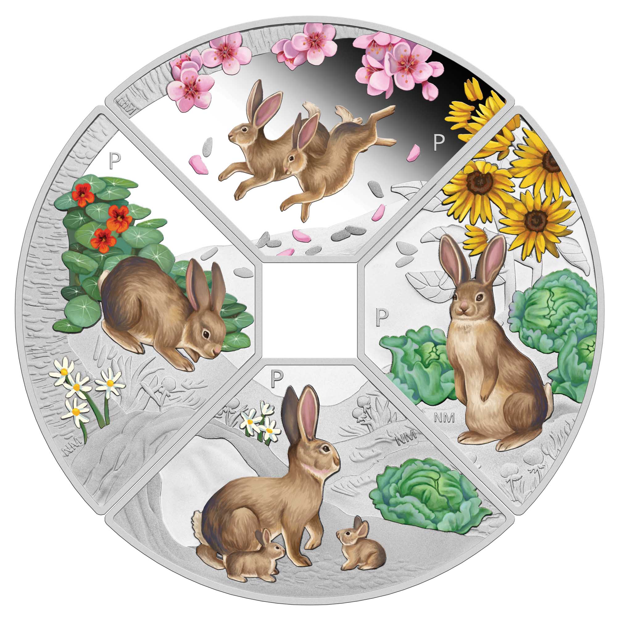 2023 Perth Mint Lunar Rabbit Quadrant 1oz Silver Proof Coloured 4 Coin Set
