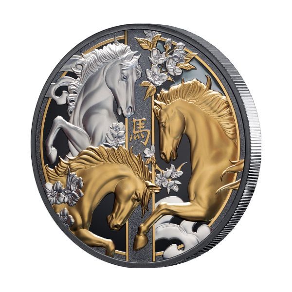 2026 NIUE Lunar Horse 5oz Silver Gilded Black Proof Coin #CG
