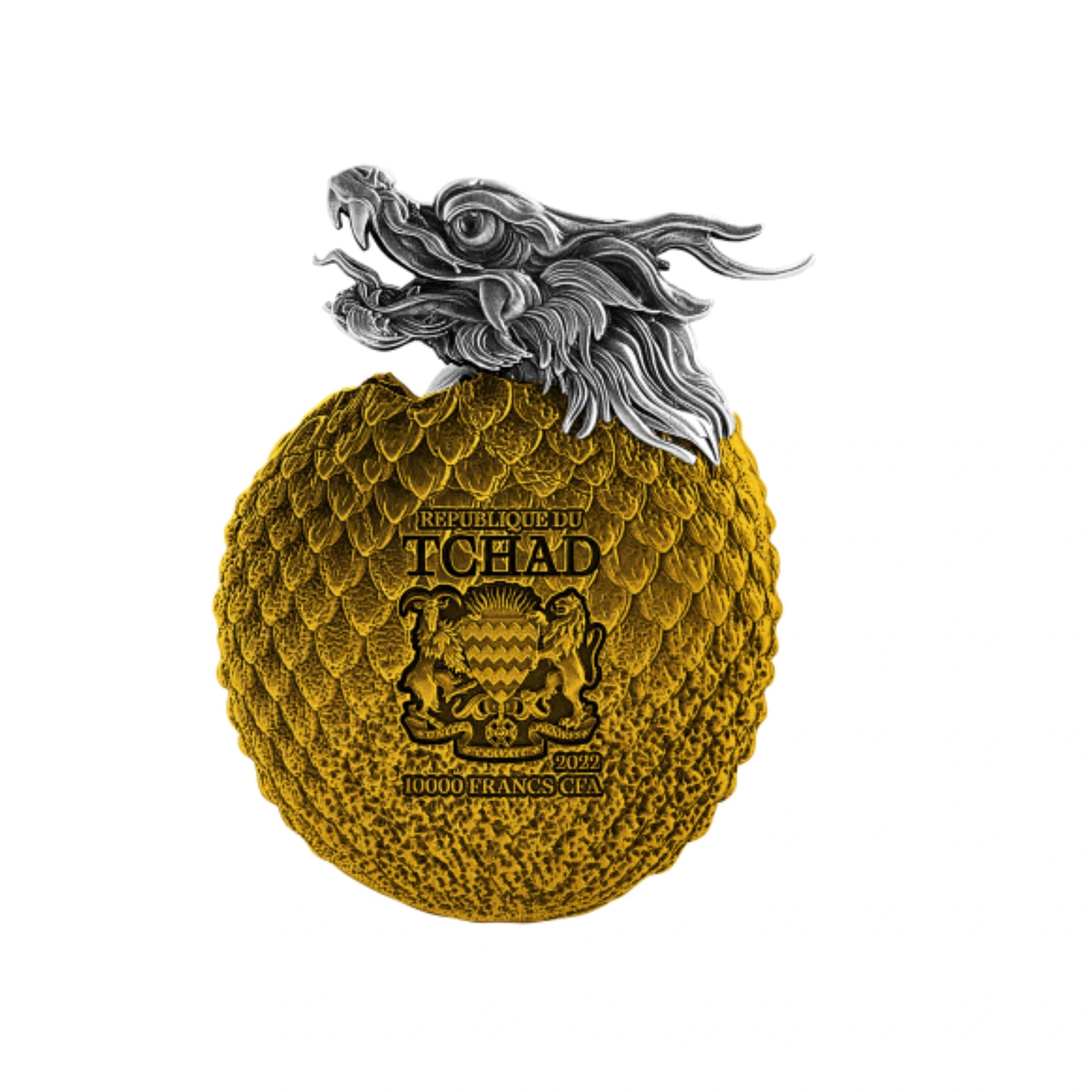 2022 Chad Chinese Dragon Egg 2oz Silver Antiqued High Relief Coin