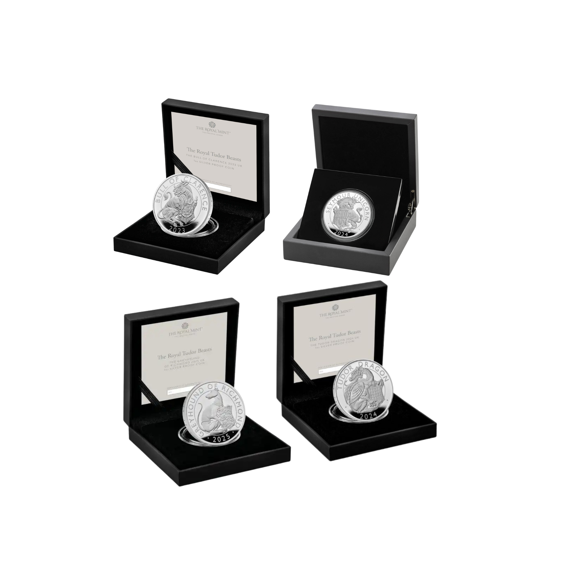 2023–2025 Royal Mint Tudor Beasts 1oz Silver Proof 4-Coin Collection