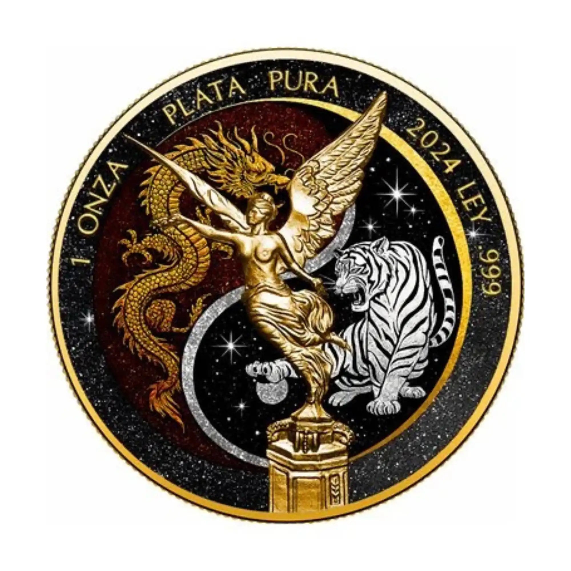 2024 Mexico Libertad Tiger & Dragon Yin Yang 1oz Silver Coloured Coin