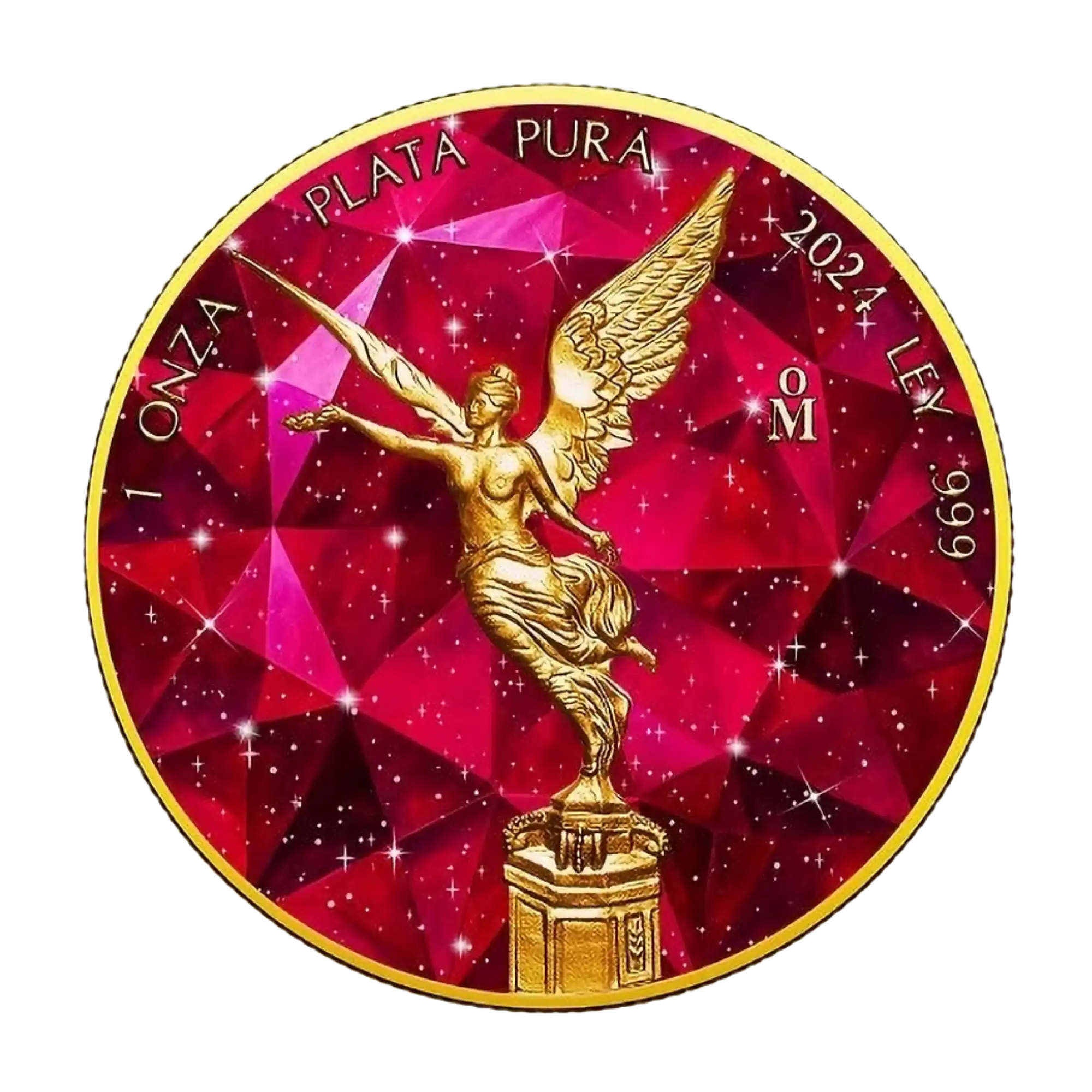 2024 Mexico Libertad Red Beryl Precious Stones 1oz Silver Gold & Diamond Dust Coin